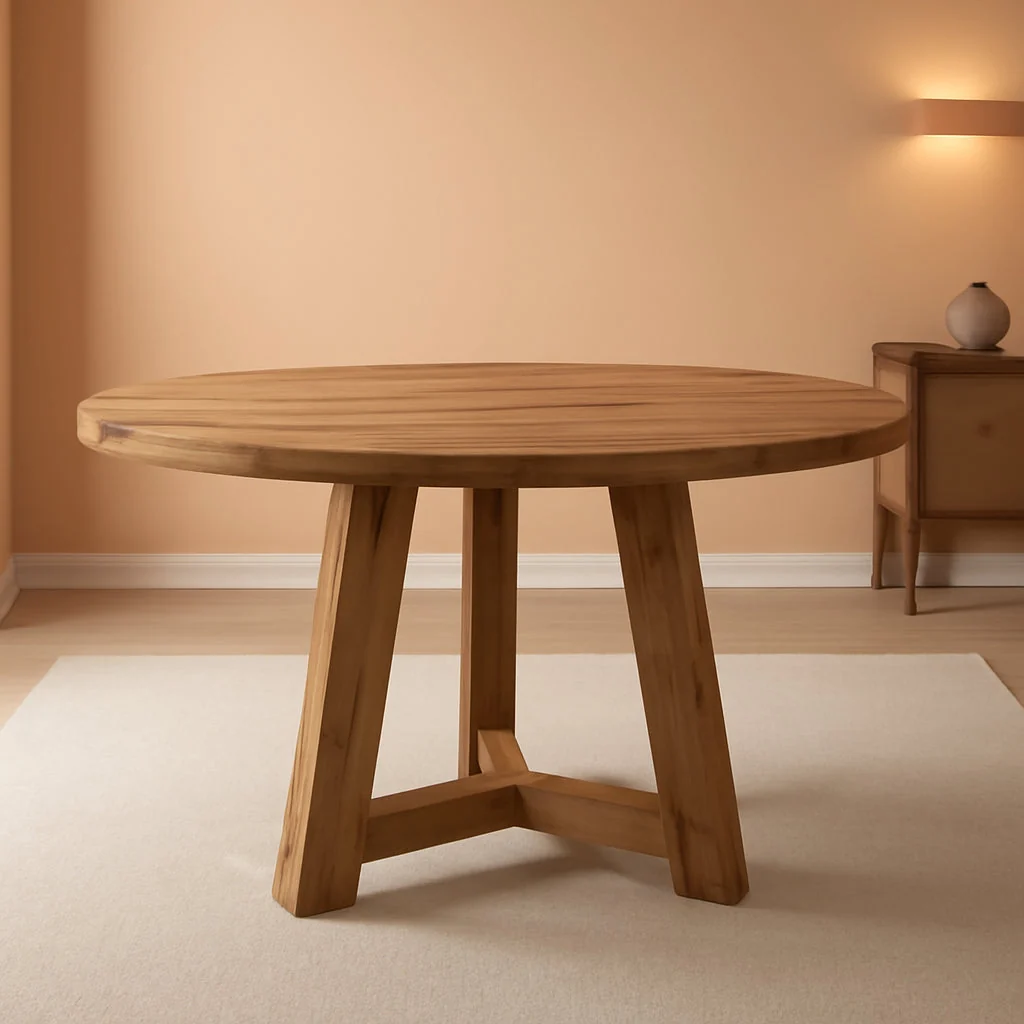 Classic Round Hardwood Dining Tabletop Rustic Brown Finish Expertly Made