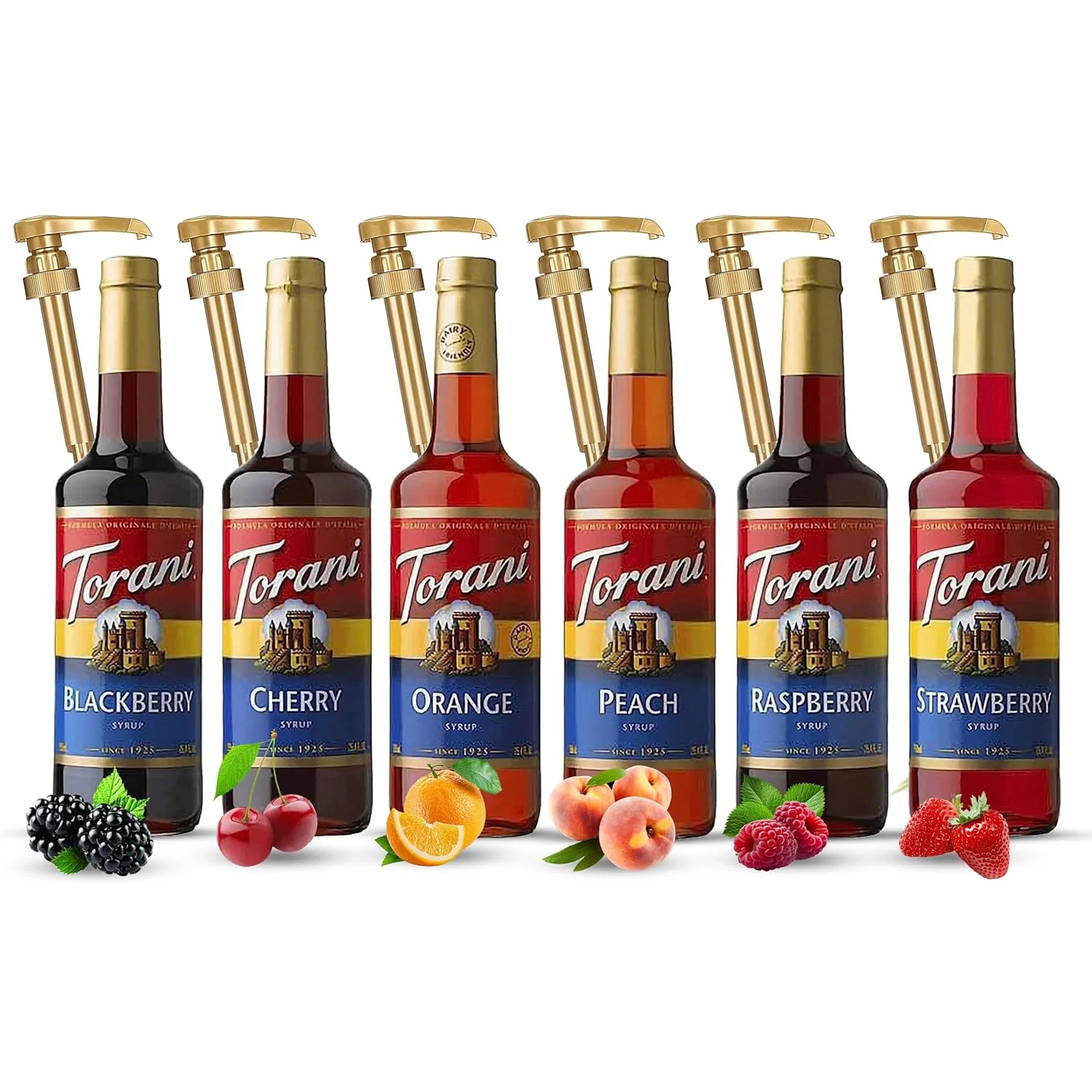 Proven Jimoco Syrup Pump Torani Syrup Bundle – Fruit Bowl Syrup 6 Pack Summer Flavors Raspberry Strawberry Blackberry Cherry Orange and Peach Carefully Designed