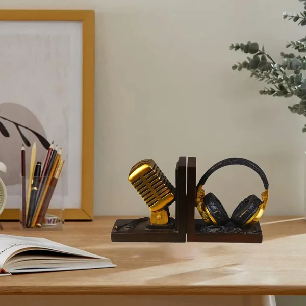 Environmentally Friendly Microphone Headset Bookends – Unique Resin Desk Decor Natural
