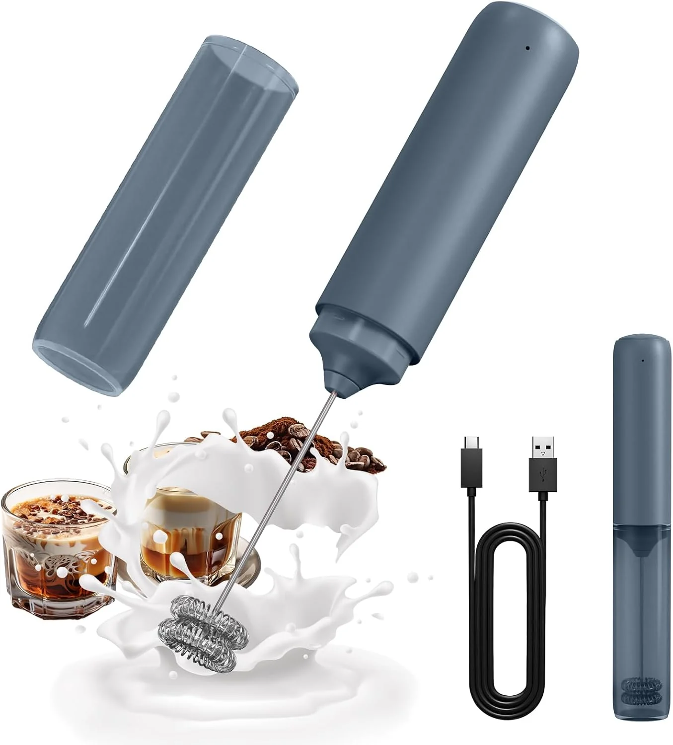 Eco-Friendly Circle JOY Rechargeable Milk Frother Hanheld Dual Ring Electric Coffee Frother Portable Hand Frother Wand Drink Mixer for Matcha Lattes Cappuccino Refined