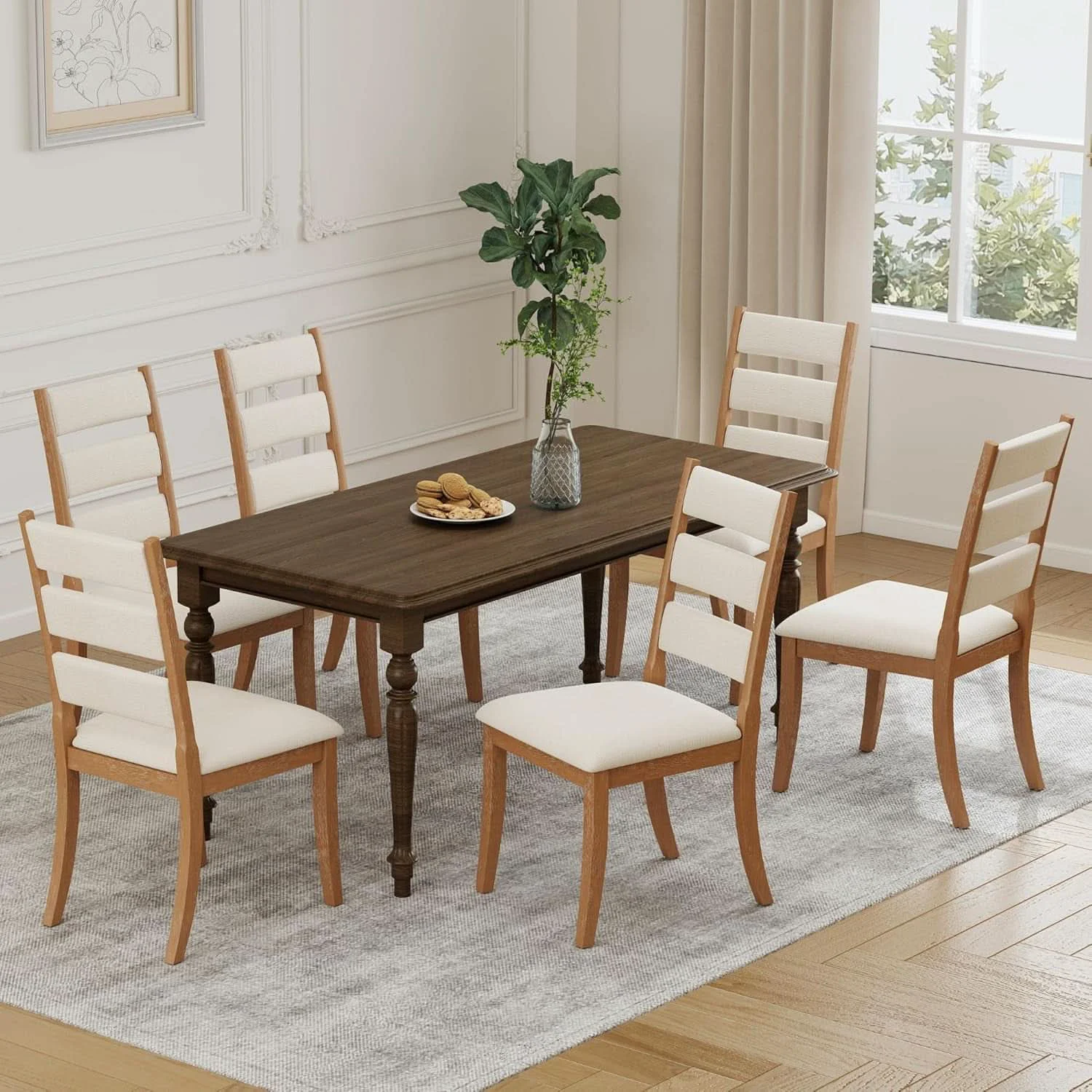 Dependable Farmhouse Ladder Back Dining Chairs Beige Upholstered Casual