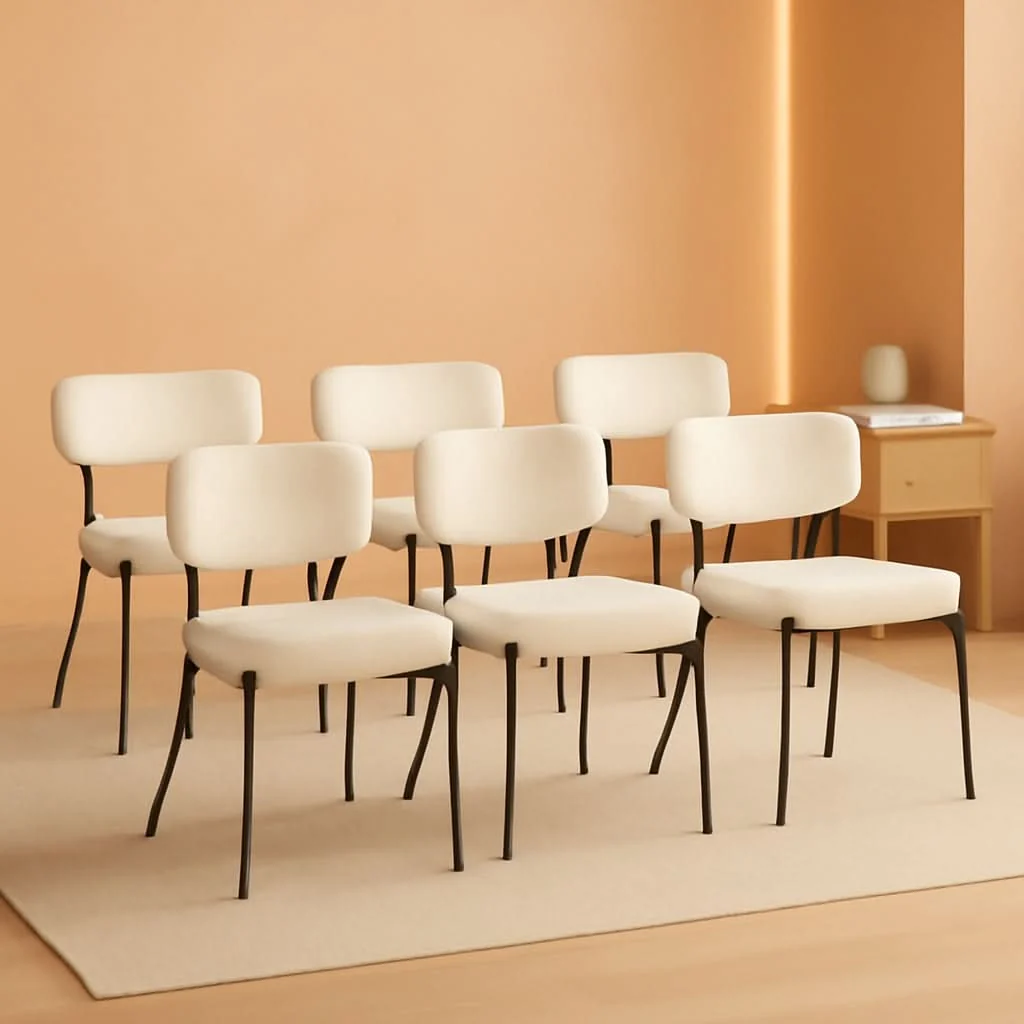 Fashionable White Boucle Upholstered Dining Chairs Curved Back Quality