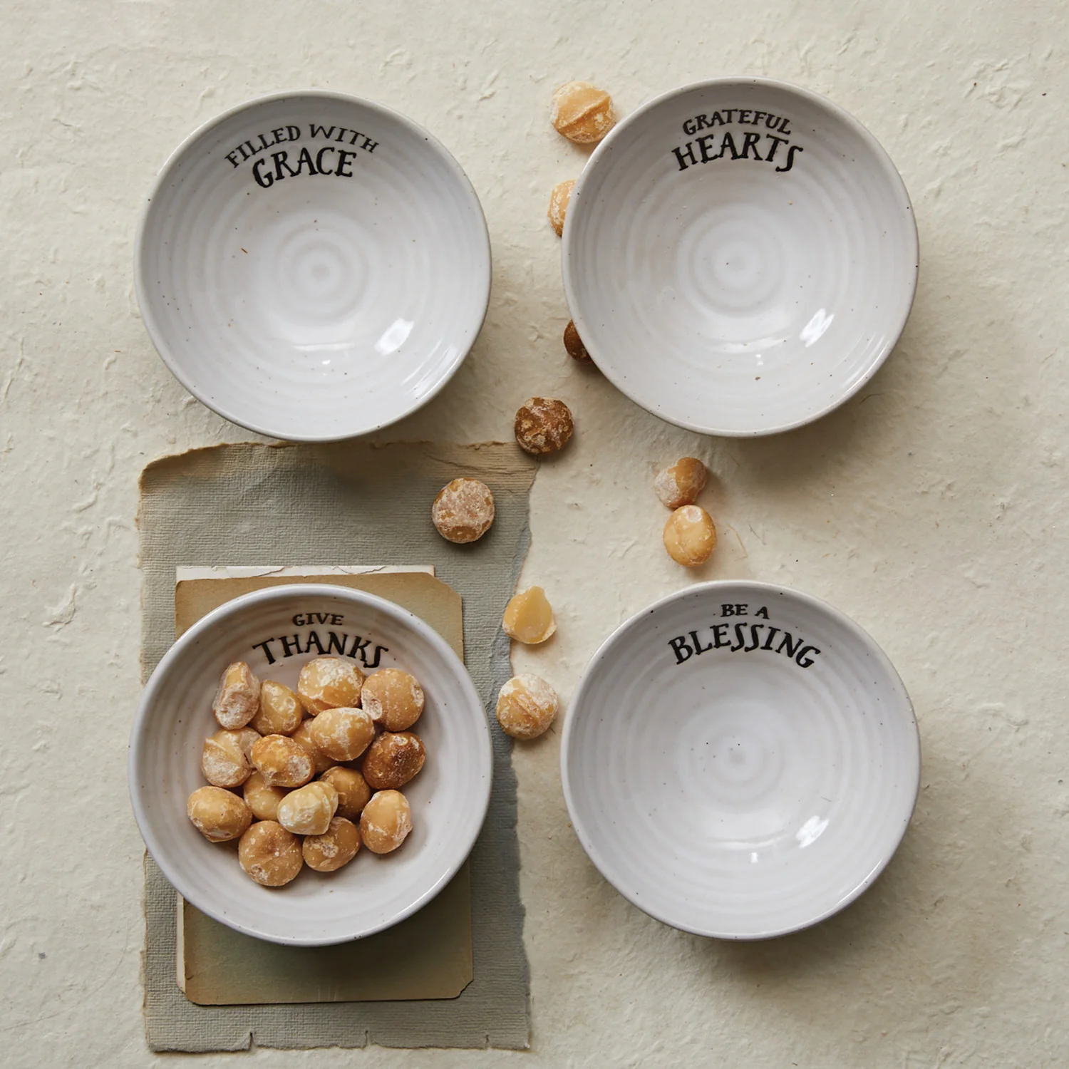High-Quality 4 Stamped Saying Bowl Cream Color Safe
