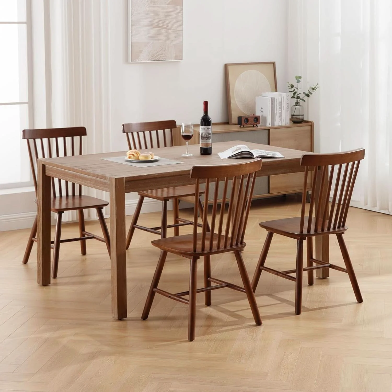 Excellent Walnut Windsor Dining Chairs Featuring Spindle Back Soft