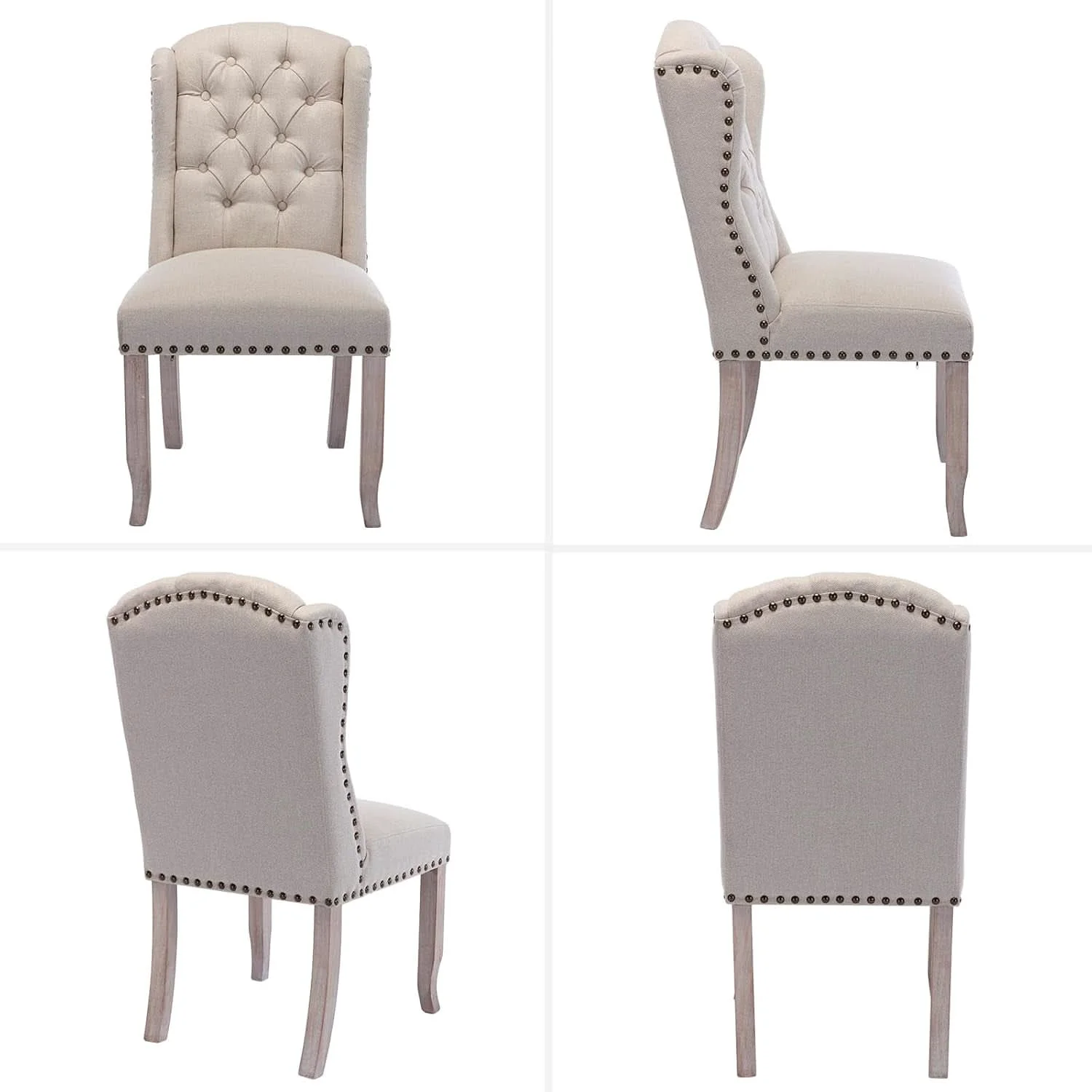 Specialty Beige Linen Tufted Wingback Upholstered Dining Chairs Eco-Friendly