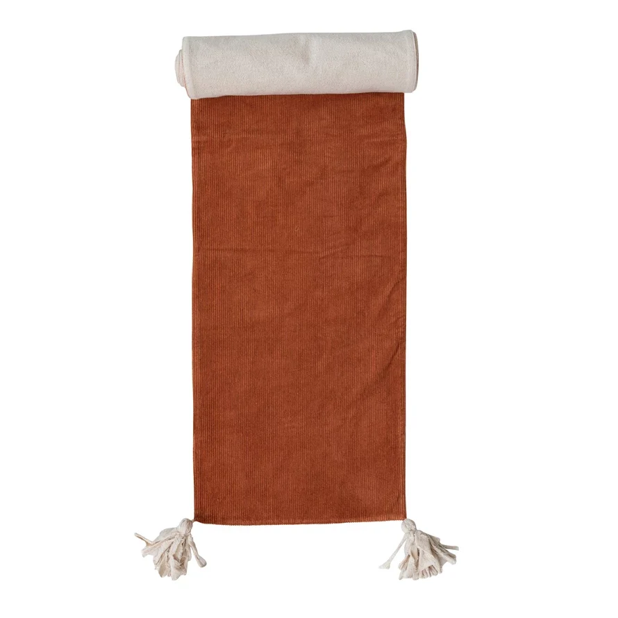 Top-Quality 108 Corduroy Linen Two-Sided Table Runner Rust Cream Color Green