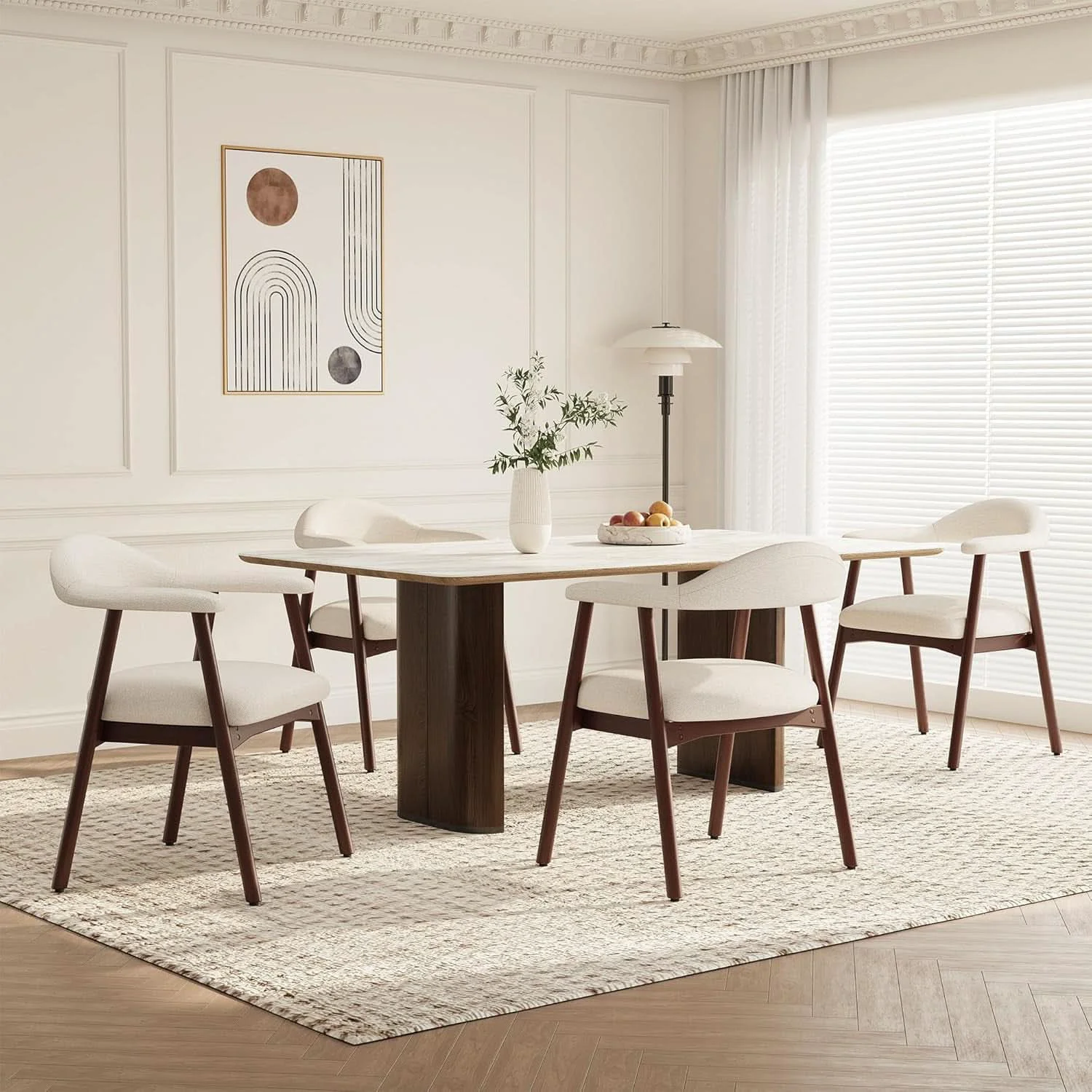 Verified Beige Fabric Upholstered Dining Chair With Armrests Long-Lasting