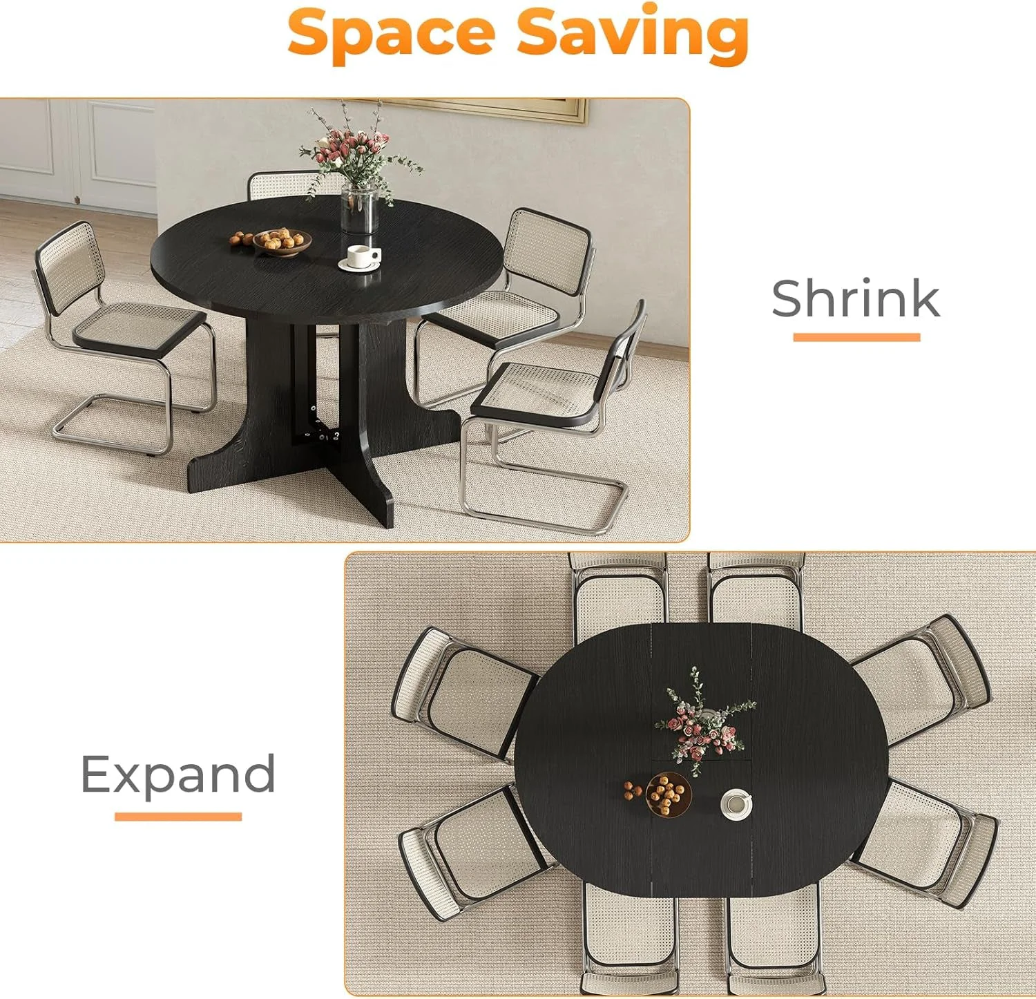 Green Expandable Charcoal Circular Dining Table 43in 59in Stylish