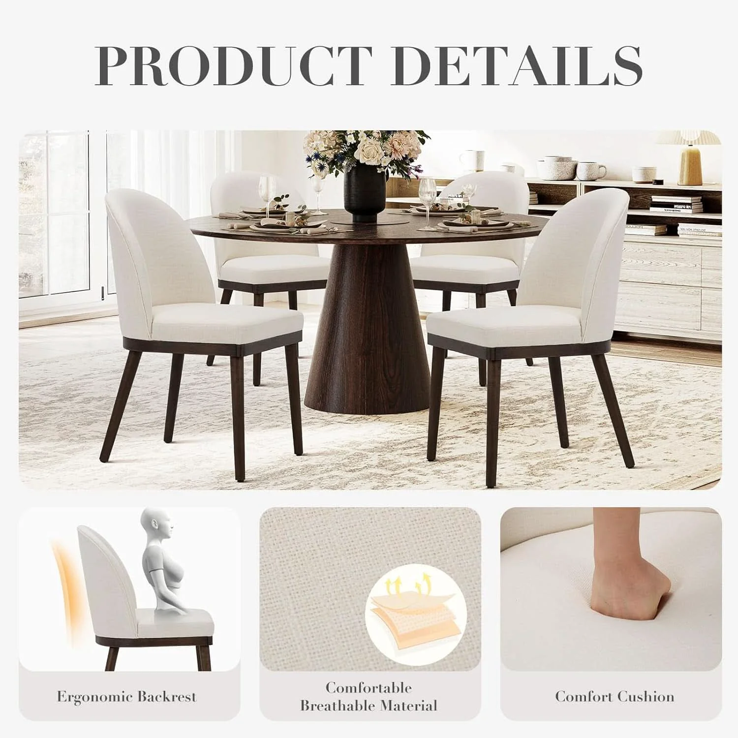 Powerful Beige Upholstered Dining Chairs Featuring Wood Frame Refined