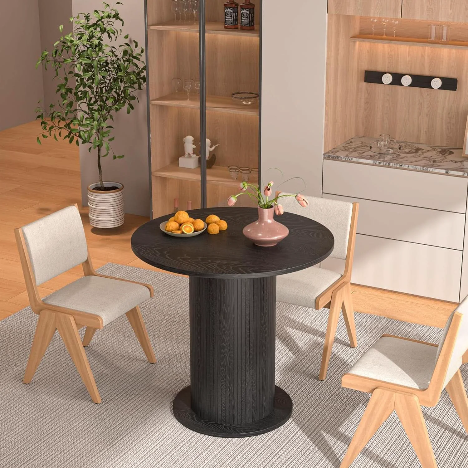 Smart Round Dining Table 31.5 Inch Multifunctional Black Easy-to-Use