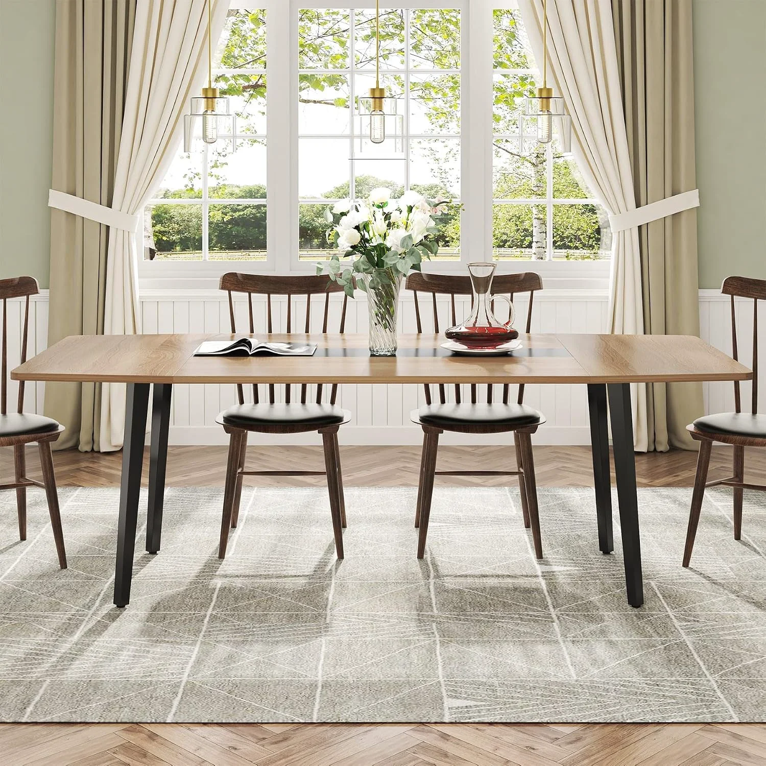 Durable Tribesigns Light Walnut Contemporary Dining Table Kitchen Safe