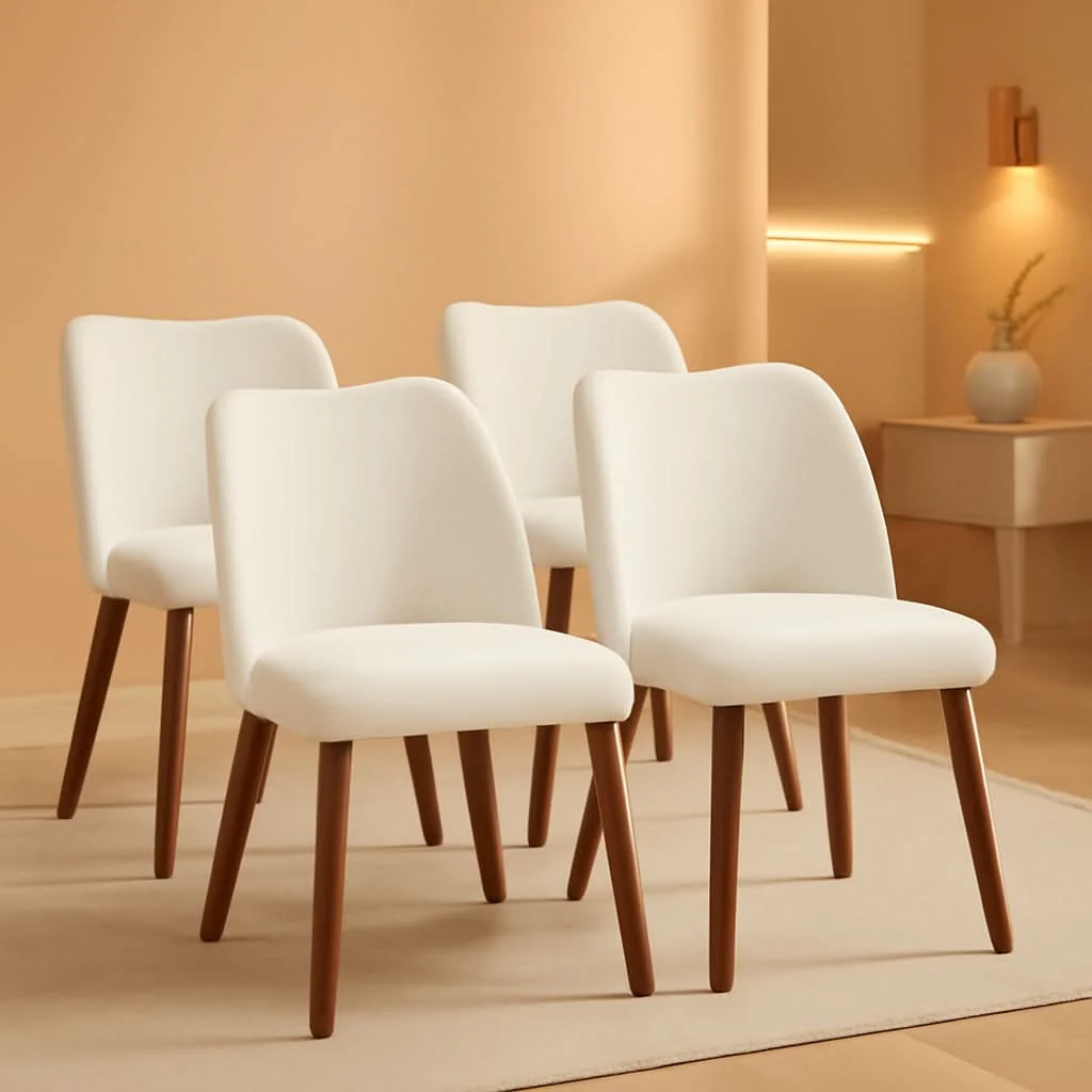 Carefully Designed Luxurious White Linen Wingback Dining Chairs FourPack Premium