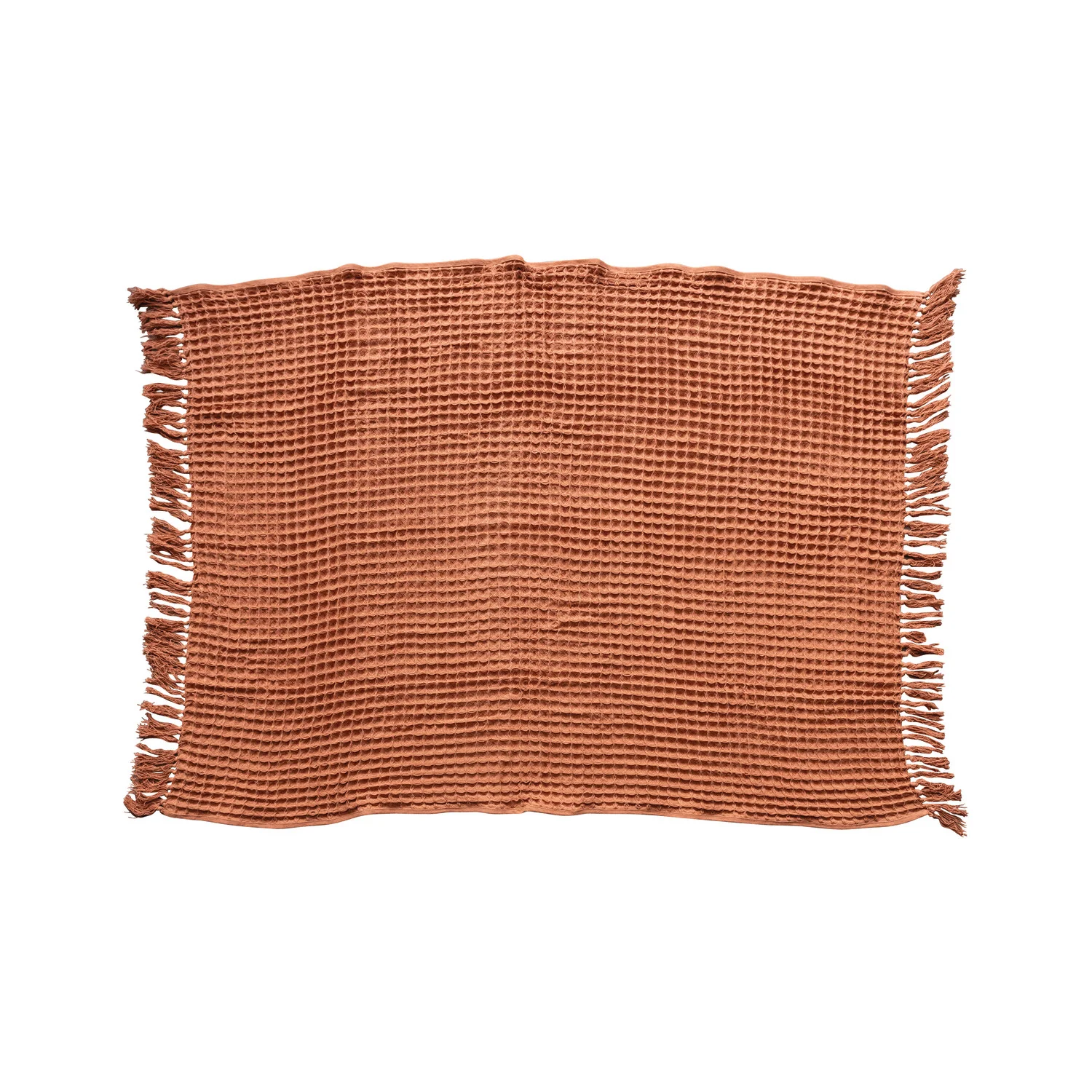 Professional 60 x 50 Waffle Weave Throw with Fringe Terra Cotta Smooth