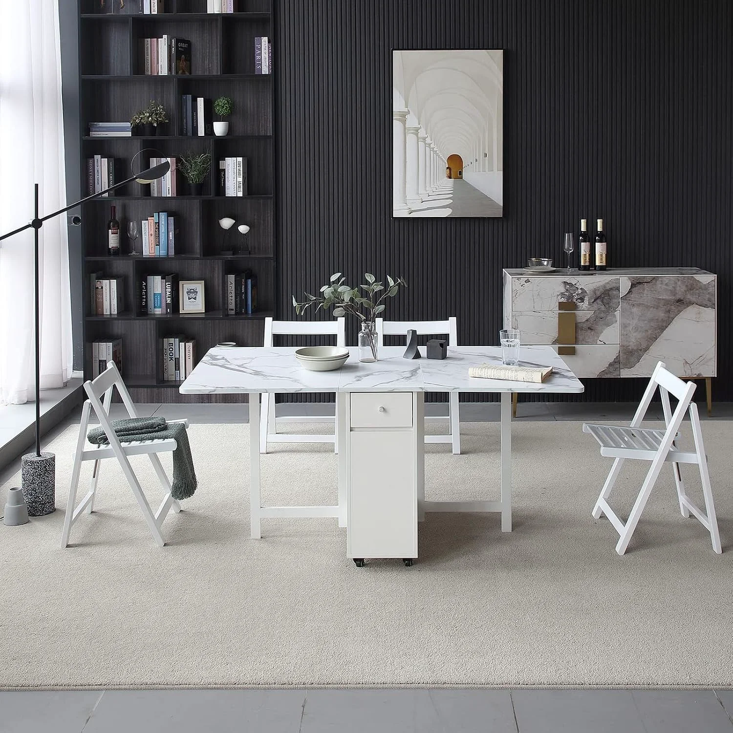 Consistent White Folding Extendable Dining Table Marble Storage Unique