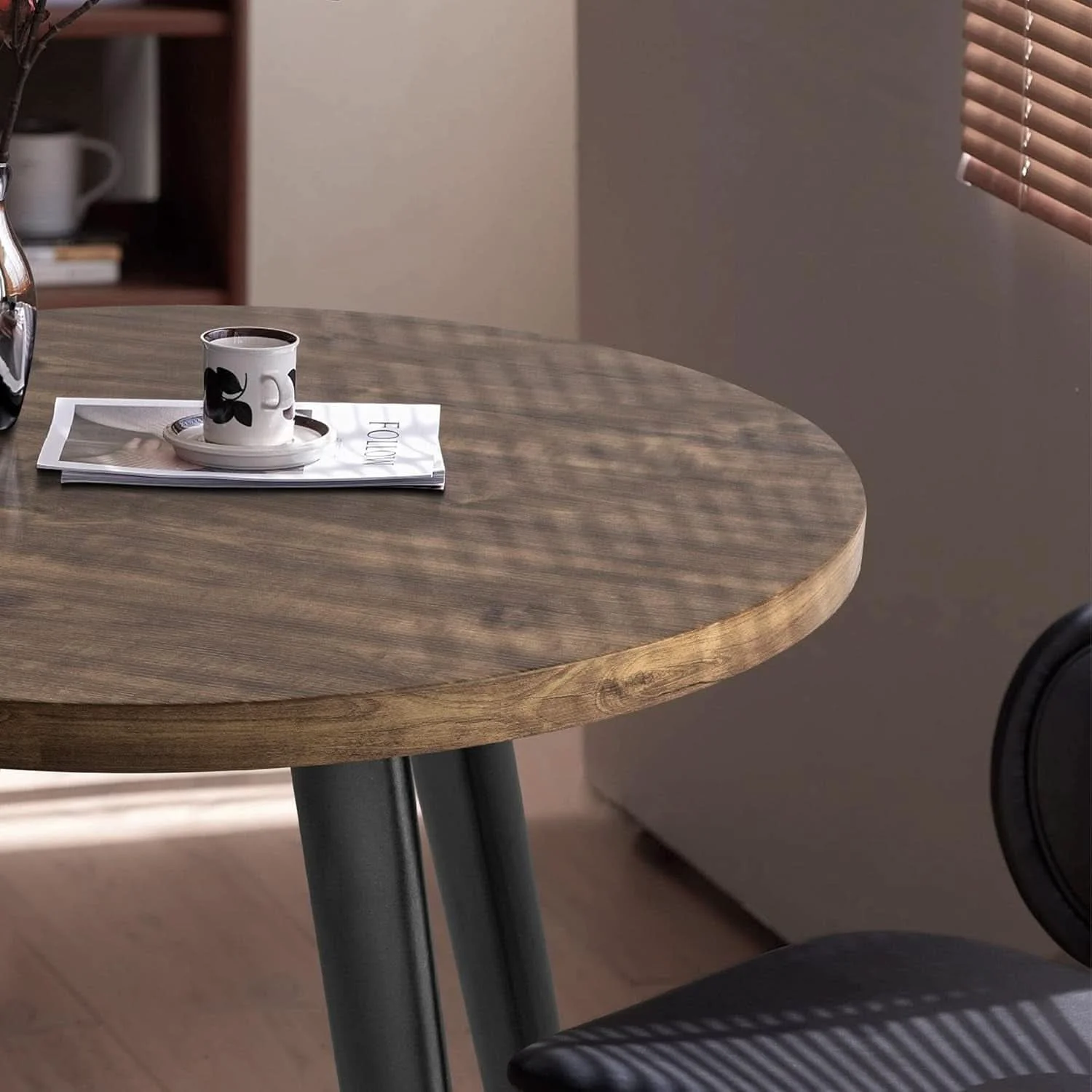 Prestigious Contemporary Rustic Walnut Wood Dining Table 31.5in Round Verified