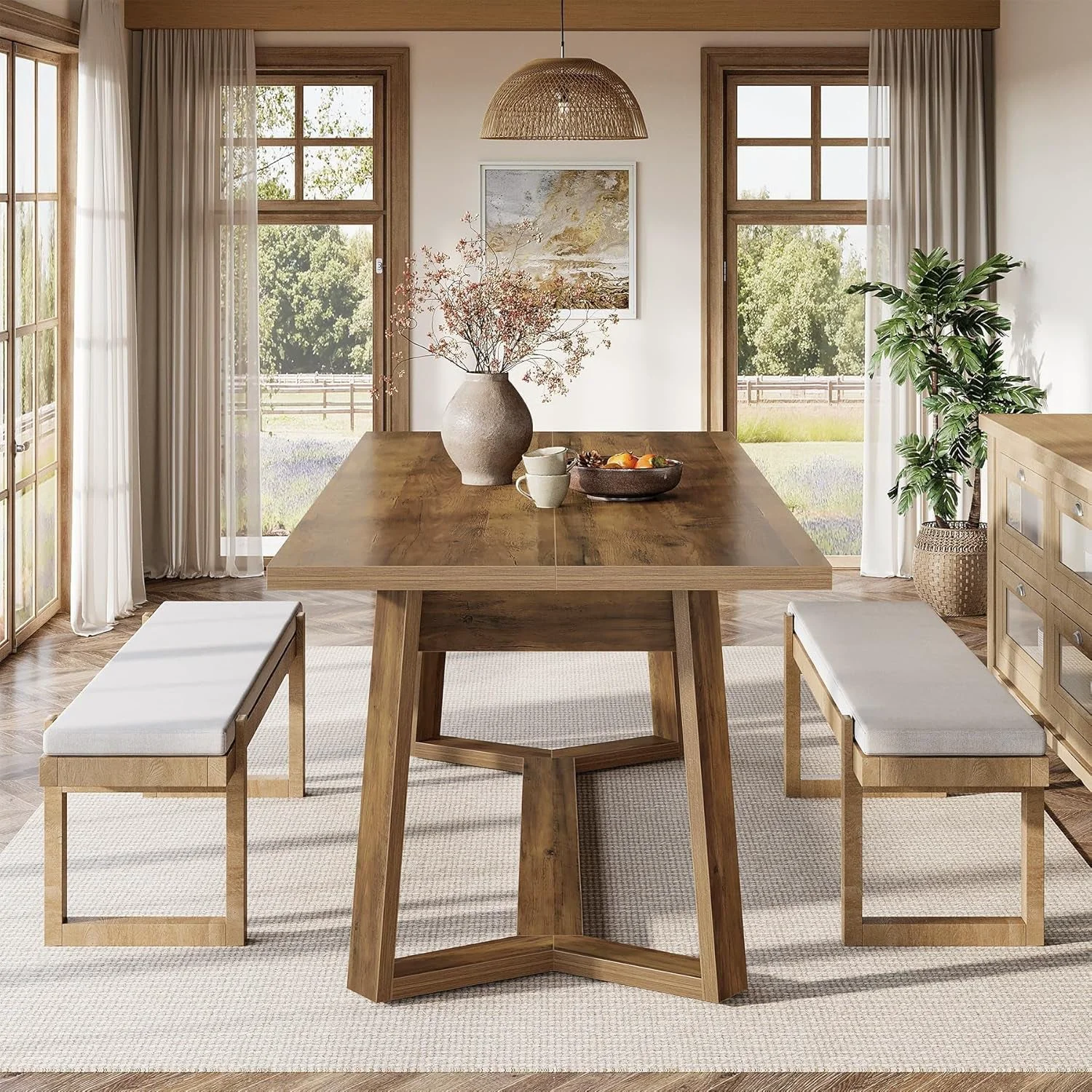 Specialty 47-Inch Rustic Brown Rectangular Dining Table Geometricbase Safe