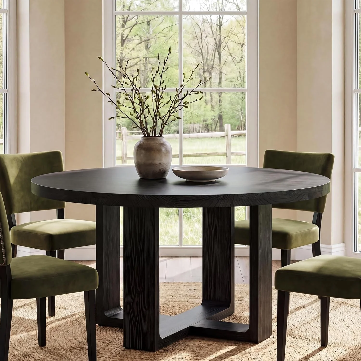Refined Round Dining Table 47.24 Black Luxurious Solid Wood Minimalist