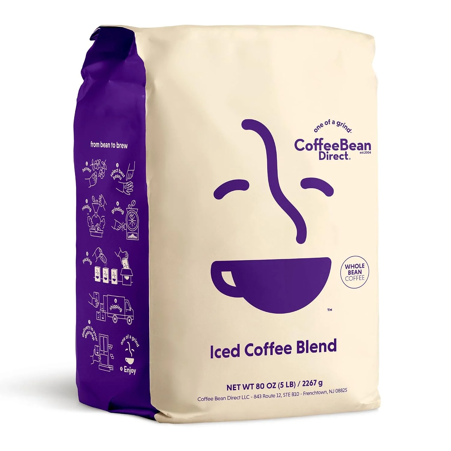 Original Design Coffee Bean Direct Iced Coffee Blend Whole Bean 5lb Bag Mixed Roast Level for Drip or Cold Brew Expertly Made