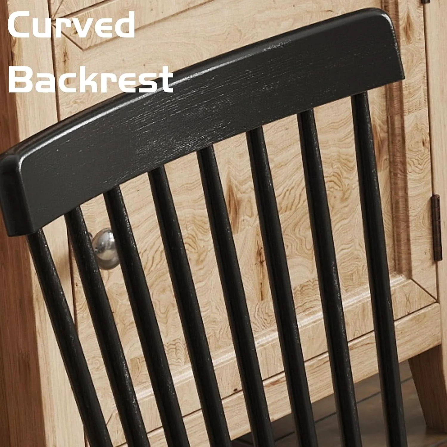 Modern Windsor Spindle Back Dining Chair Armless Black Wood Safe