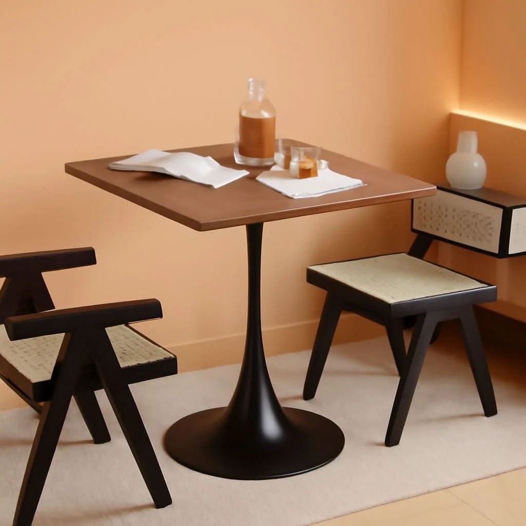 Outstanding Walnut Finish Tulip Contemporary Dining Table For Two Refined