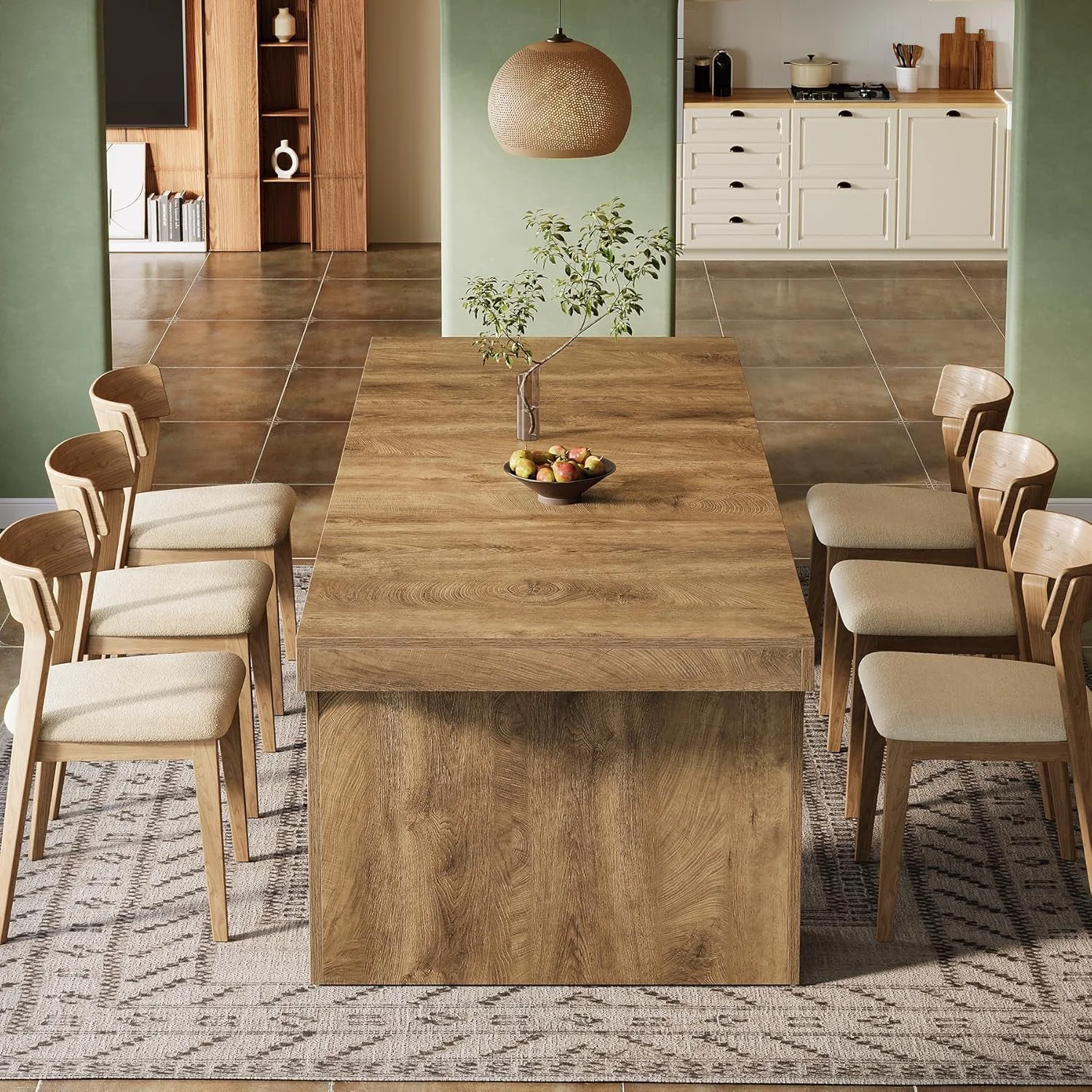 Minimalist 71 Inch Industrial Farmhouse Dining Table Double Pedestal Lightweight