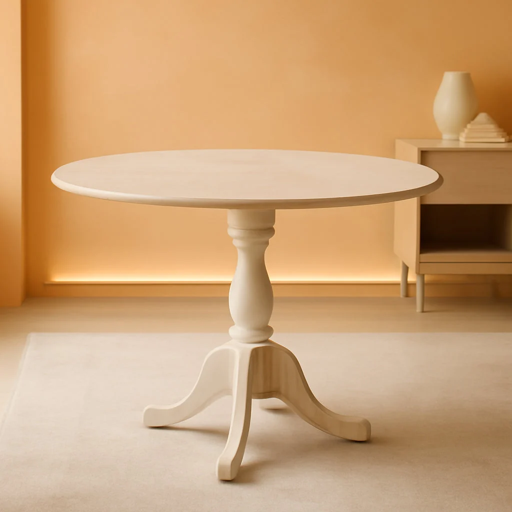 Lightweight Round Wooden Dining Table 42-Inch Wirebrushed Buttercream World-Class
