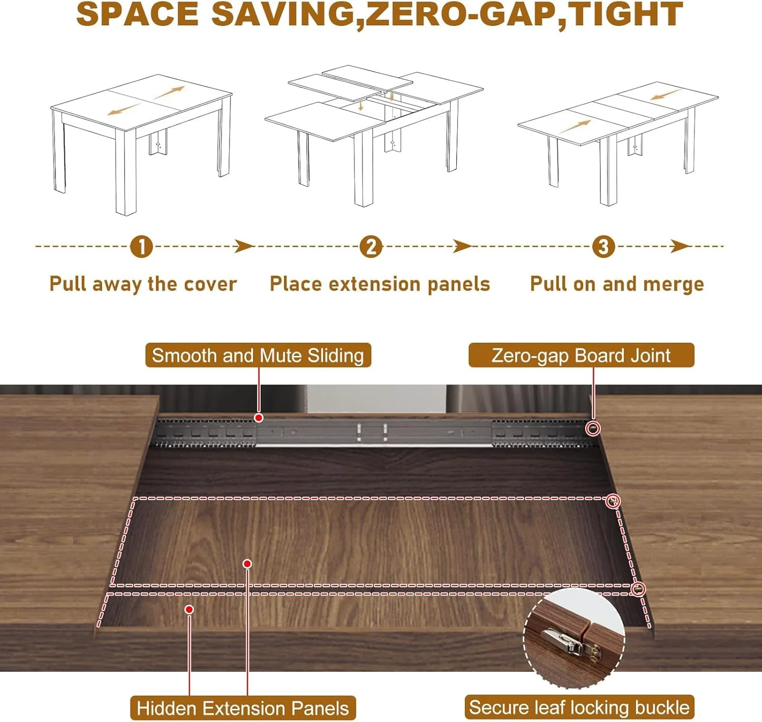 Enhanced Extendable Walnut Engineered Wood Dining Table For Six Genuine