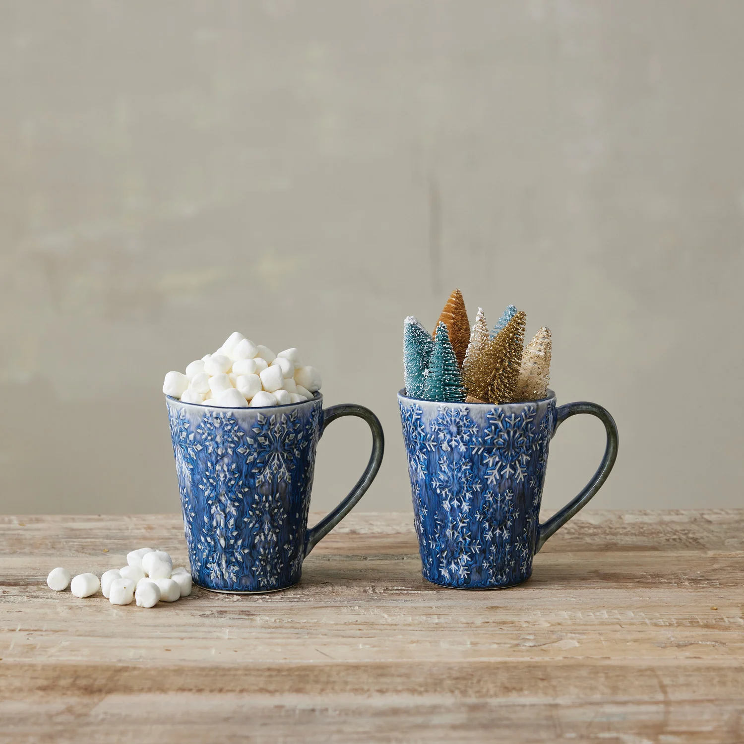 Enhanced 14 oz Snowflake Debossed Stoneware Mug Blue Organic