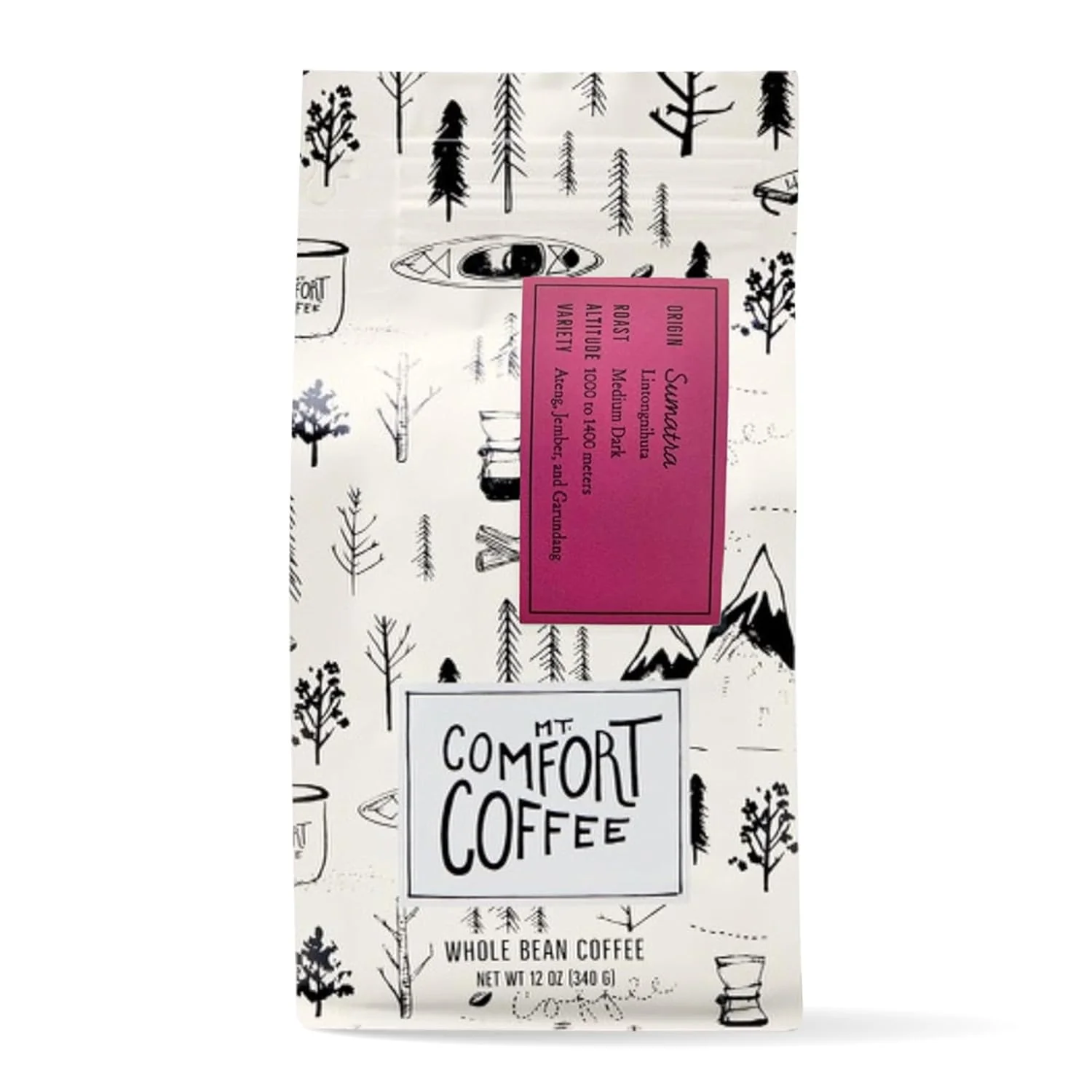Top-Quality Mt. Comfort Coffee Sumatra Medium Dark Roast 12 Ounce – Flavor Notes of Butterscotch and Chocolate – Sourced From Small Indonesian Coffee Farms Natural