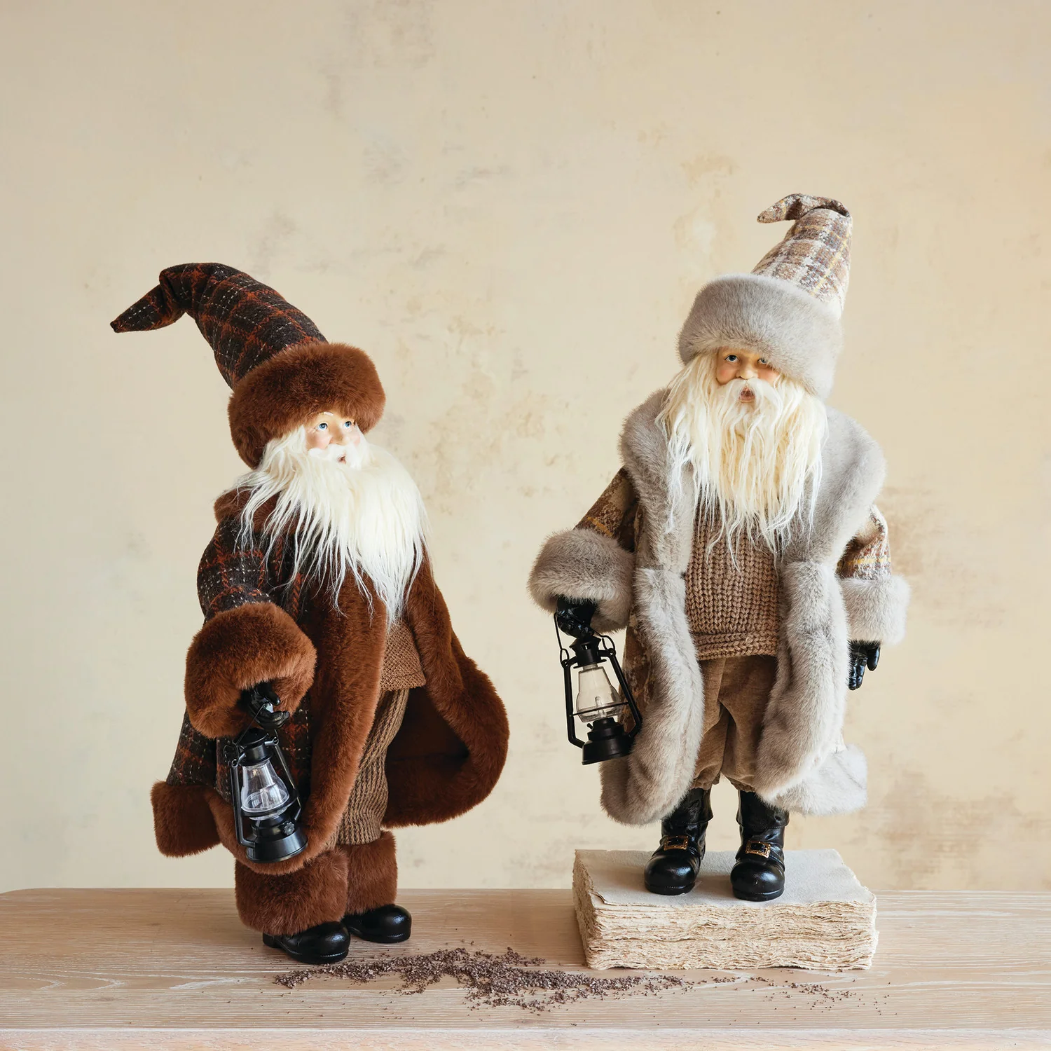 Efficient Santa with Lantern and Faux Fir Coat Official