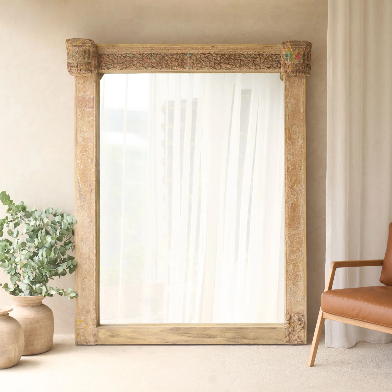 Versatile Vintage Teak Mirror Natural Dependable