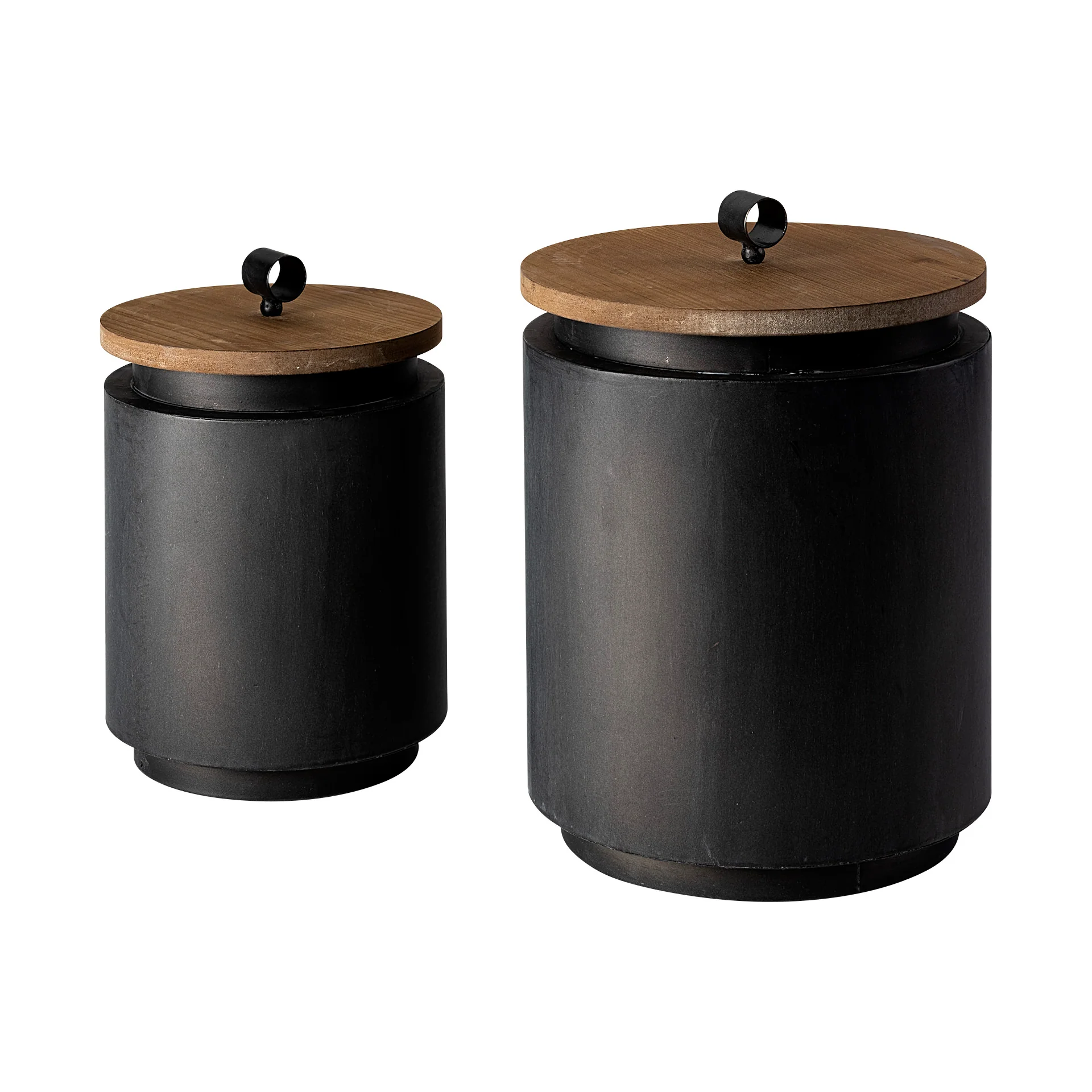Solid Cyril Set of 2 Gray Metal W Brown Wood Lids Jars Innovative
