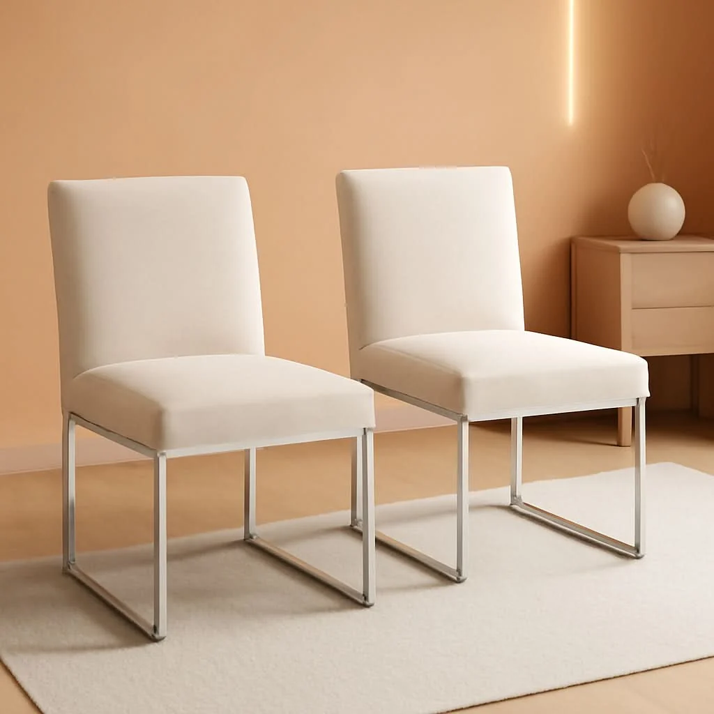 Easy-to-Use Cream Upholstered Modern Dining Chairs Mid Century SetOf2 Environmentally Friendly