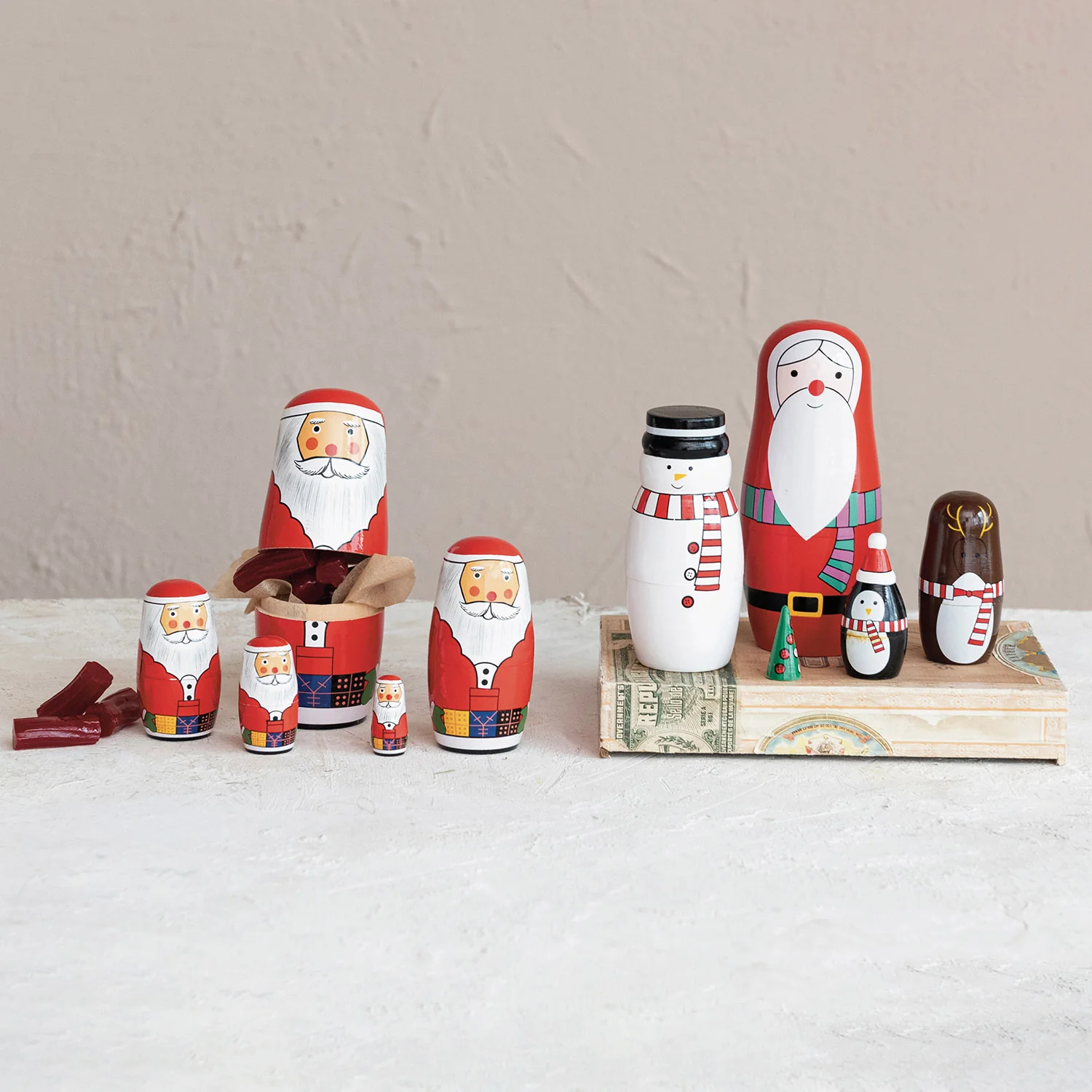 Classic Wooden Holiday Nesting Doll Reusable