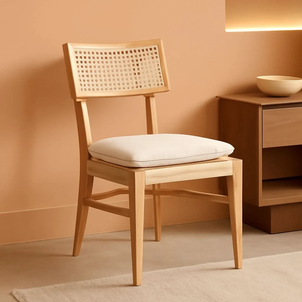 Fashionable Dining Chair Natural Finish With Cane Detail Cushions Unique