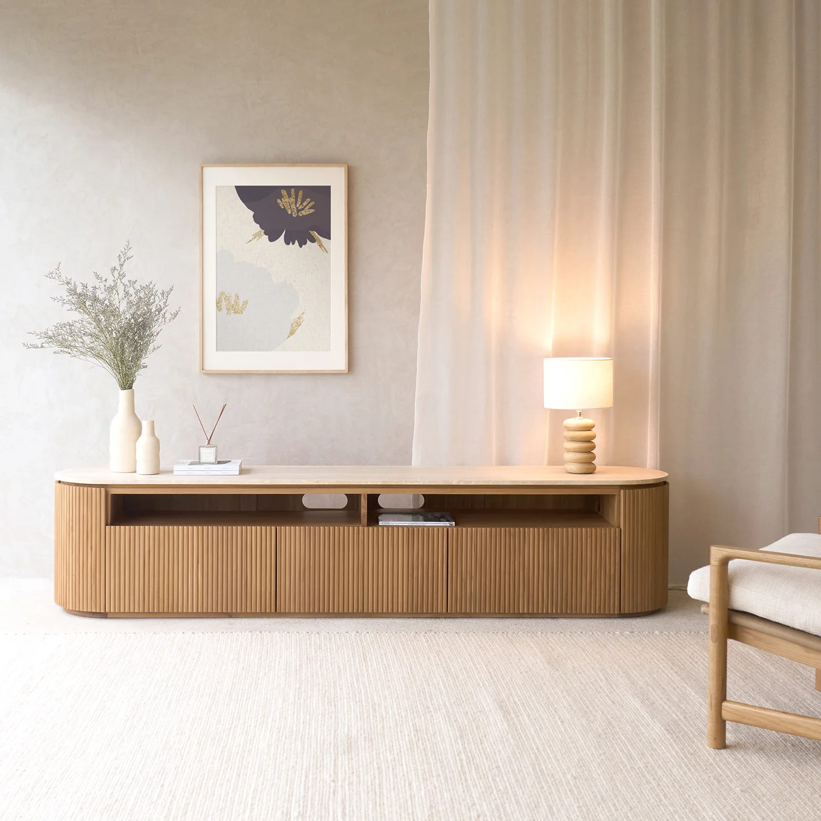 Excellent Moher Travertine TV Console Teak – Natural 230cm High-Performance