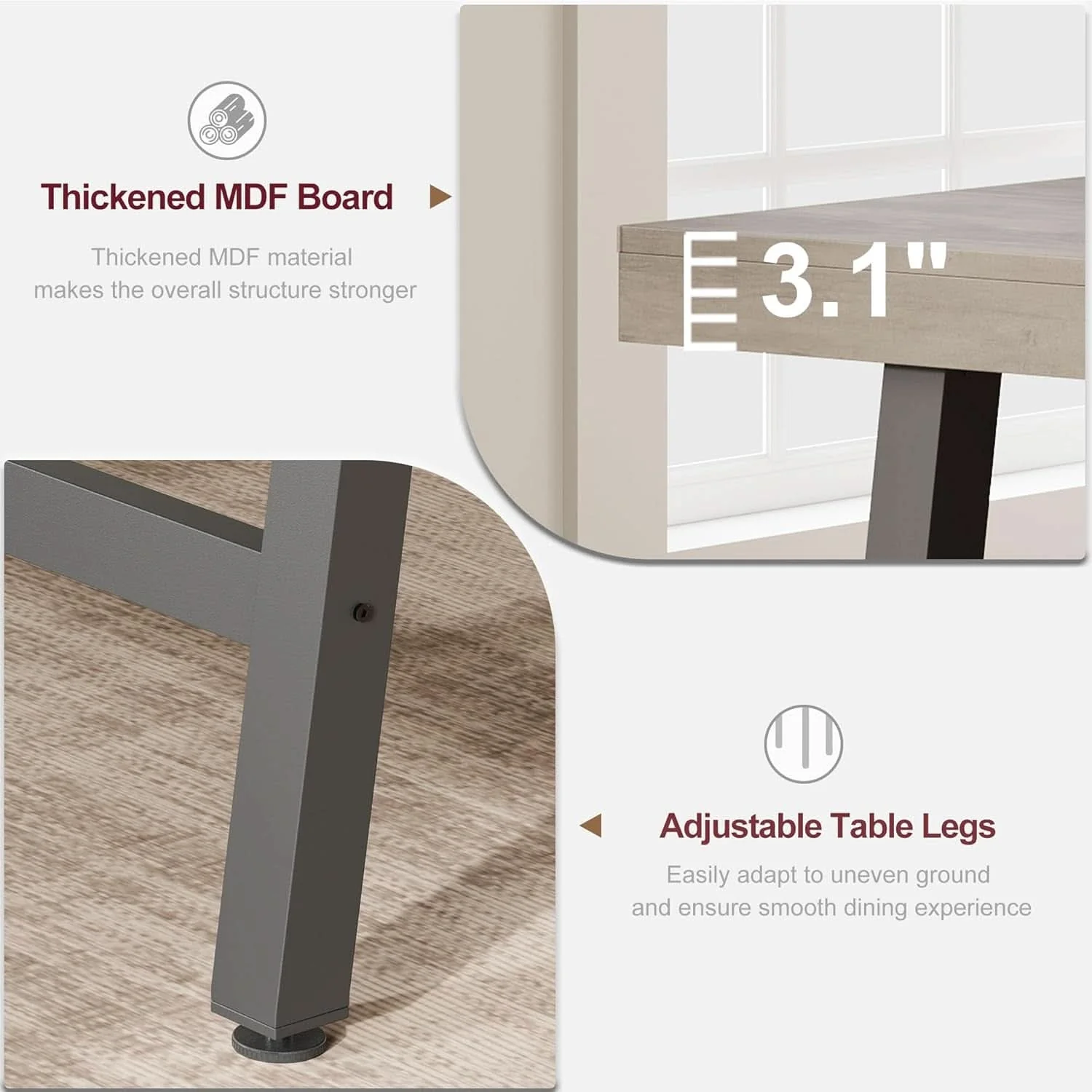 Original Industrial Dining Table 70.87 Inch Grey For Kitchen Safe