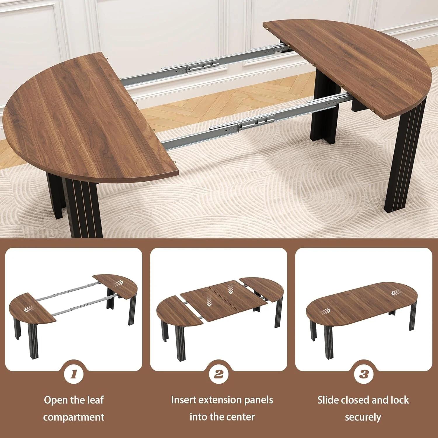 Convenient Walnut wood Oval Extendable Dining Table With Leaves Functional