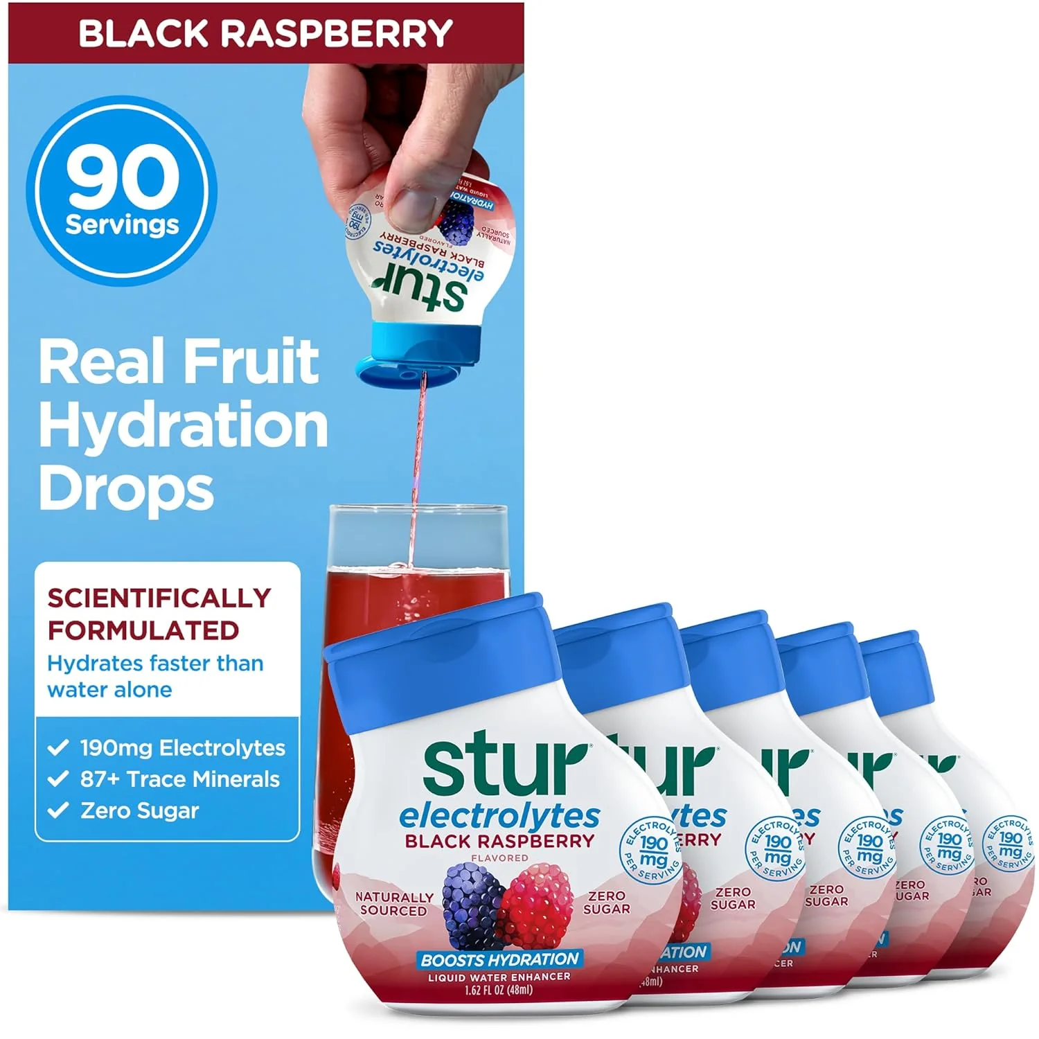 Carefully Designed Stur Electrolyte Water Enhancer Sweetened with Stevia High in Vitamin C Antioxidants Sugar Zero Calories Keto Vegan 5 Bottles High-Performance