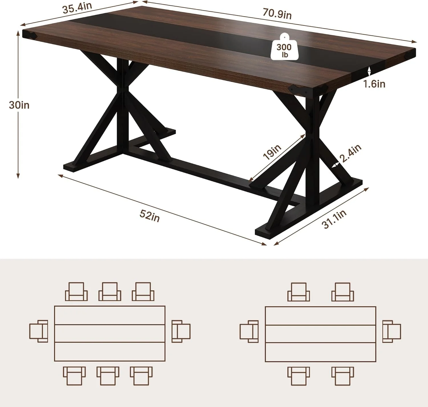 Reliable 71 Inch Farmhouse Dining Table Waterproof Table top Smooth