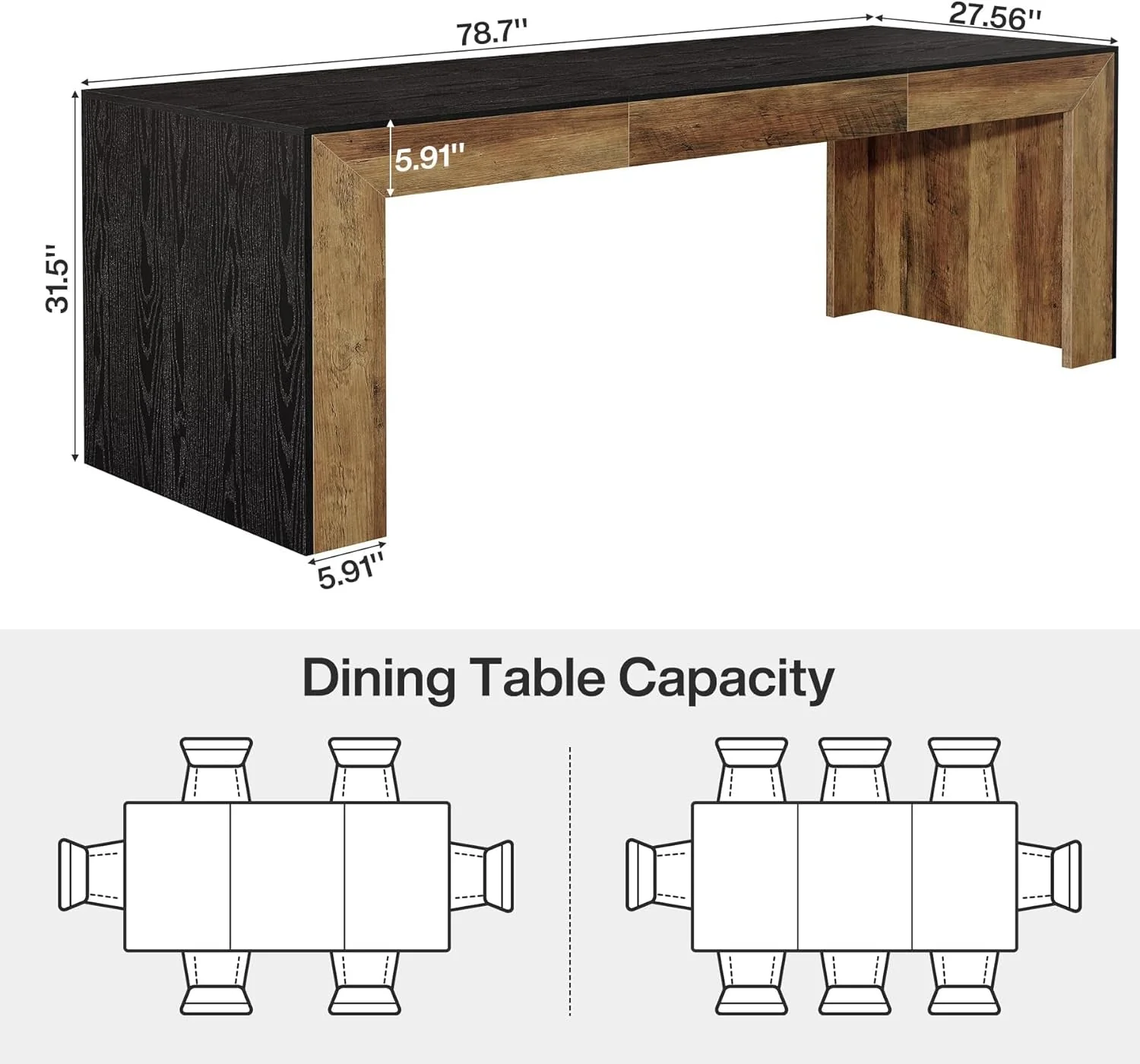 Organic 78in ExtraLong Industrial Grade Solid Wood Dining Table Quality