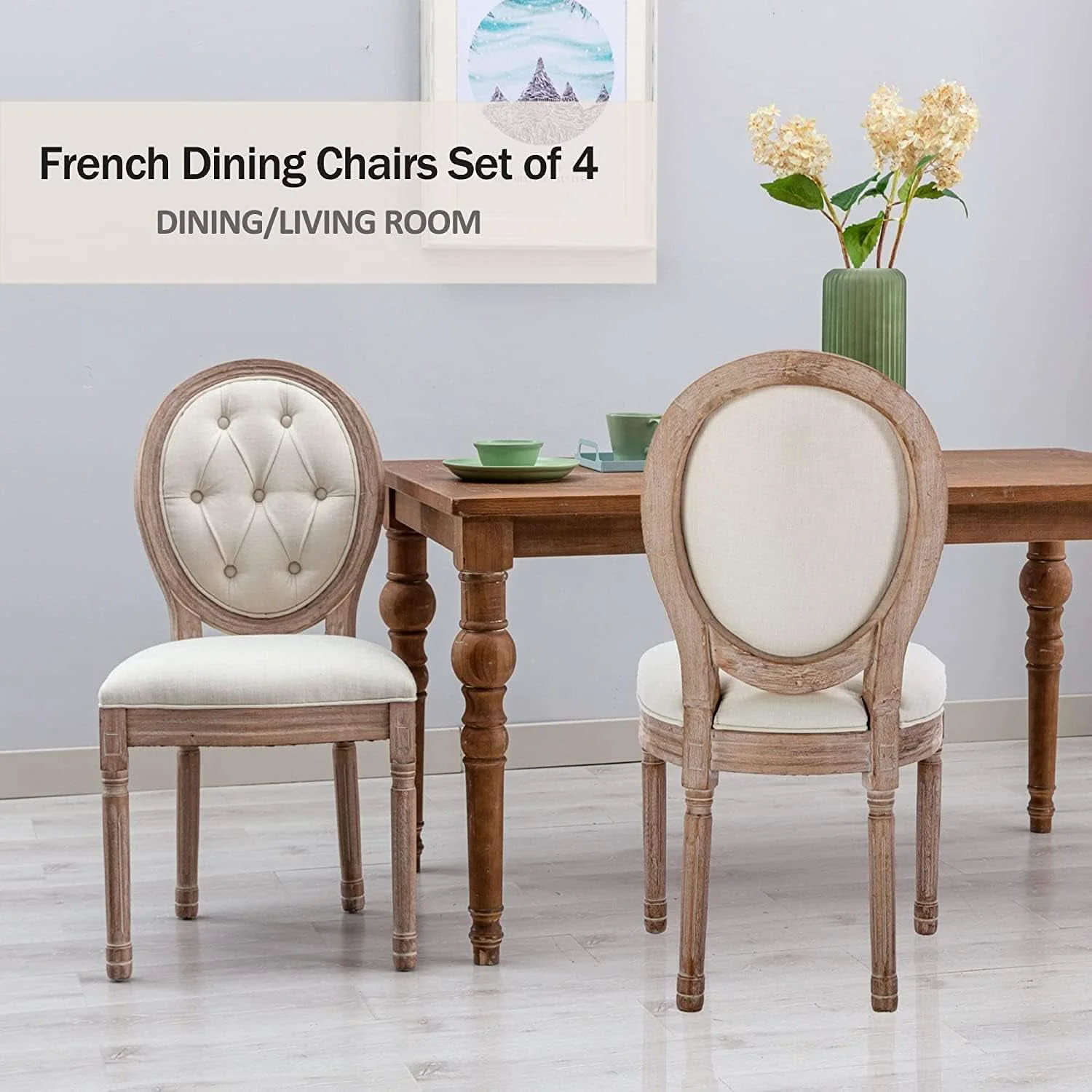 Practical French Country Dining Chairs Oak Finish Button Back Eco-Friendly