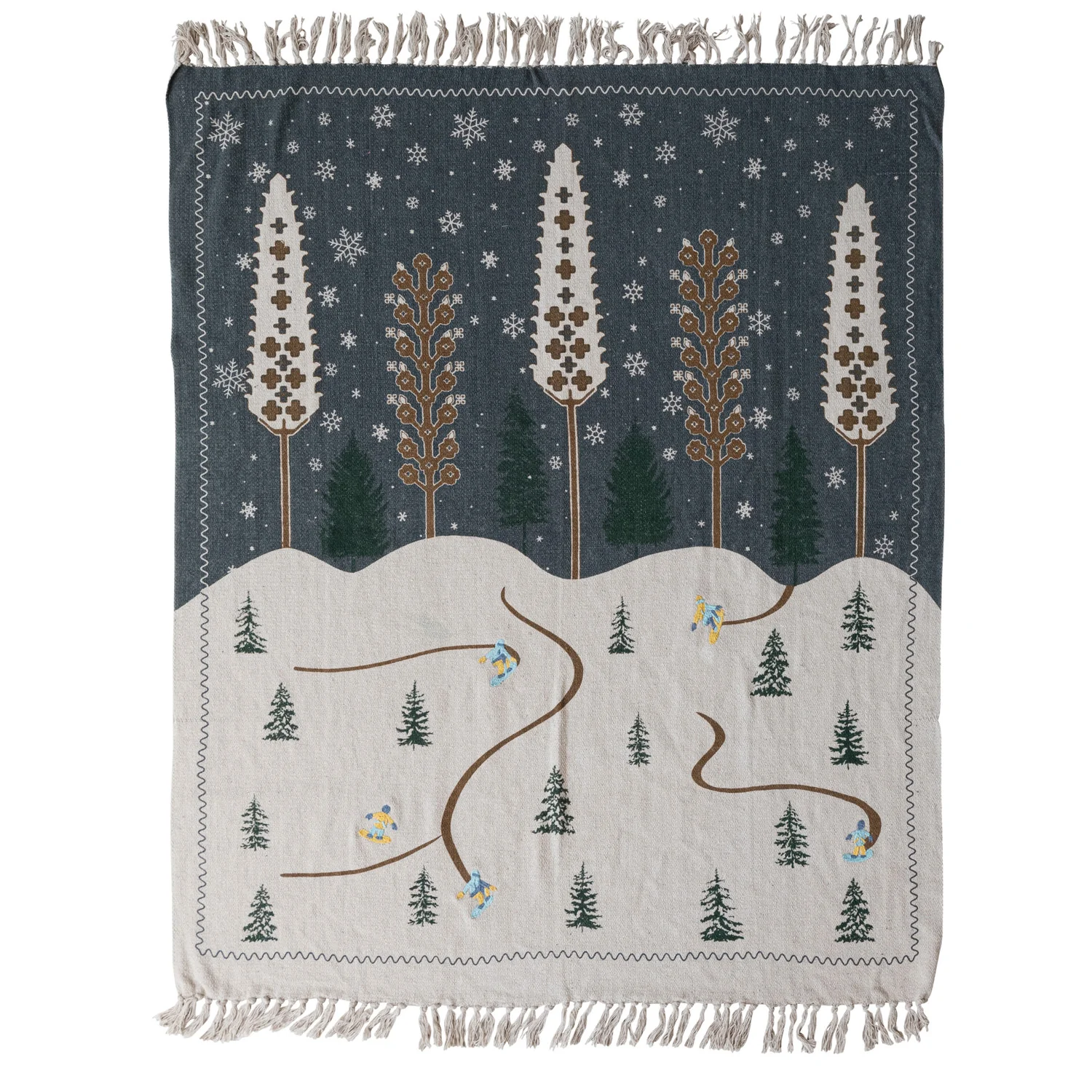 Smooth Woodland Scene Throw Blanket with Embroidery Fringe Practical
