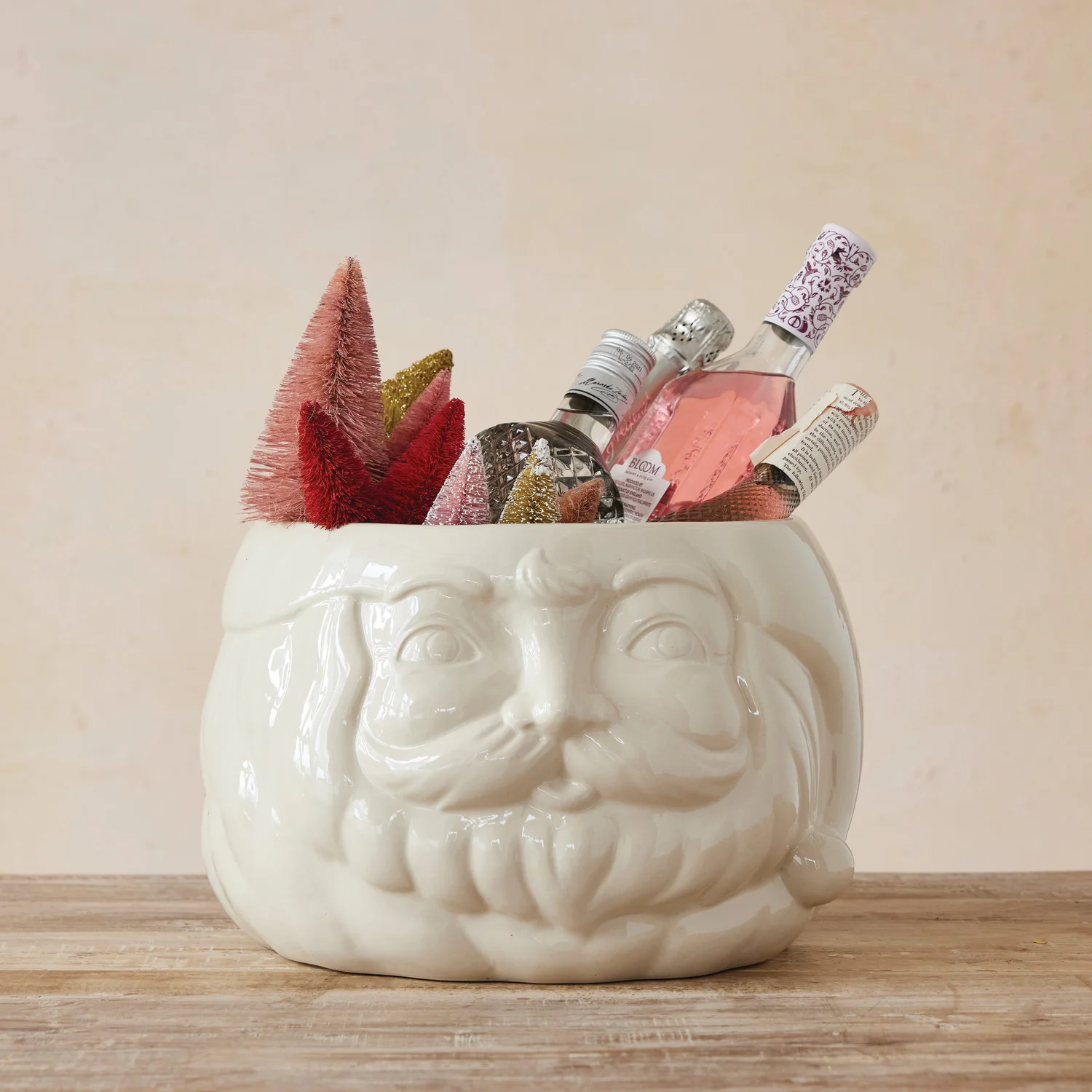 Responsible Stoneware Santa Head Bottle Cooler – Container White Proven