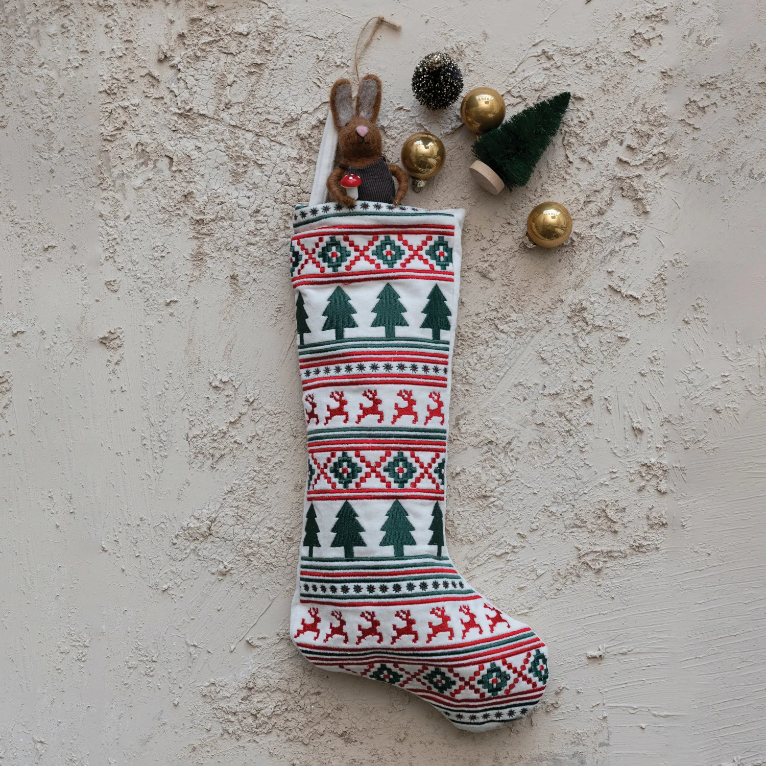 Selected Cotton Velvet Embroidered Stocking Functional
