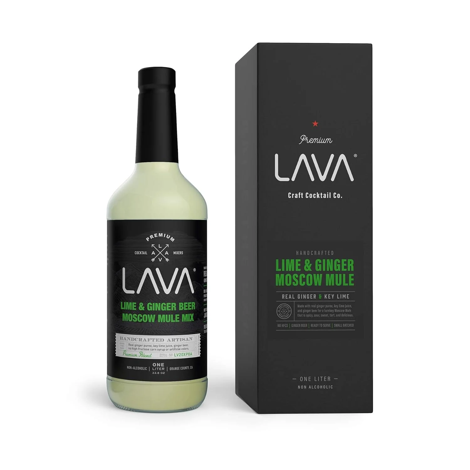 Environmentally Friendly LAVA Premium Spicy Moscow Mule Mix by LAVA Craft Cocktail Co. Made with Ginger Beer Key Lime Juice Ginger Puree No Artificial Sweeteners Ready to Use 1-Liter 33.8oz Glass Bottle Efficient