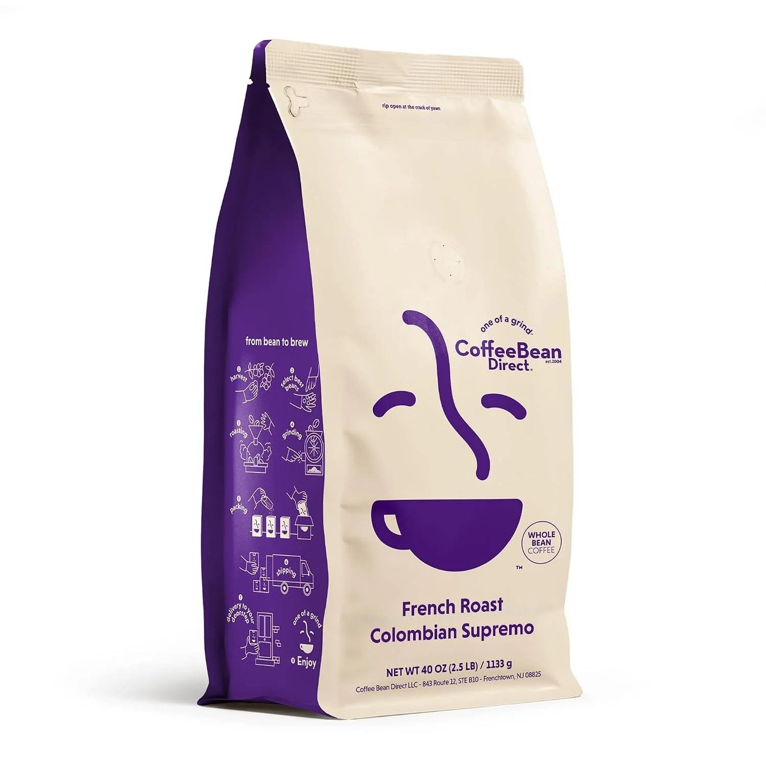 High-End Coffee Bean Direct French Roast Colombian Supremo Whole Bean 2.5lb Bag Dark Roast Single Origin Arabica Coffee Beans Minimalist