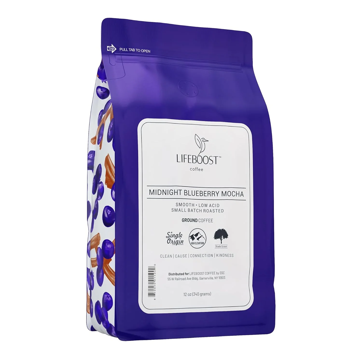Smooth Lifeboost Midnight Blueberry Mocha Ground Coffee – Low Acid Single Origin Coffee – Non-GMO Wild Blueberry Coffee Grounds Third Party Tested For Mycotoxins amp Pesticides – 12 Ounces Minimalist