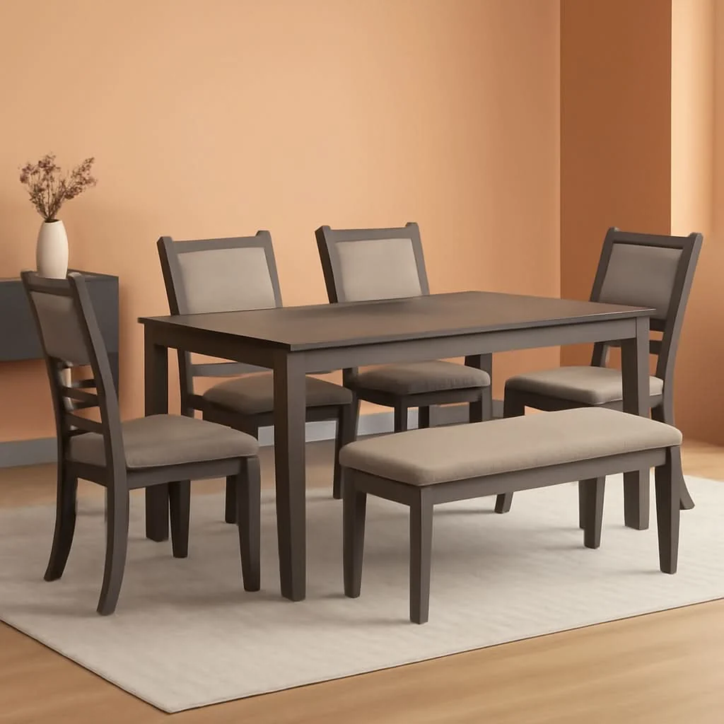 Professional Diamond Patterned Dining Table Set Gray Walnut Stain Dependable