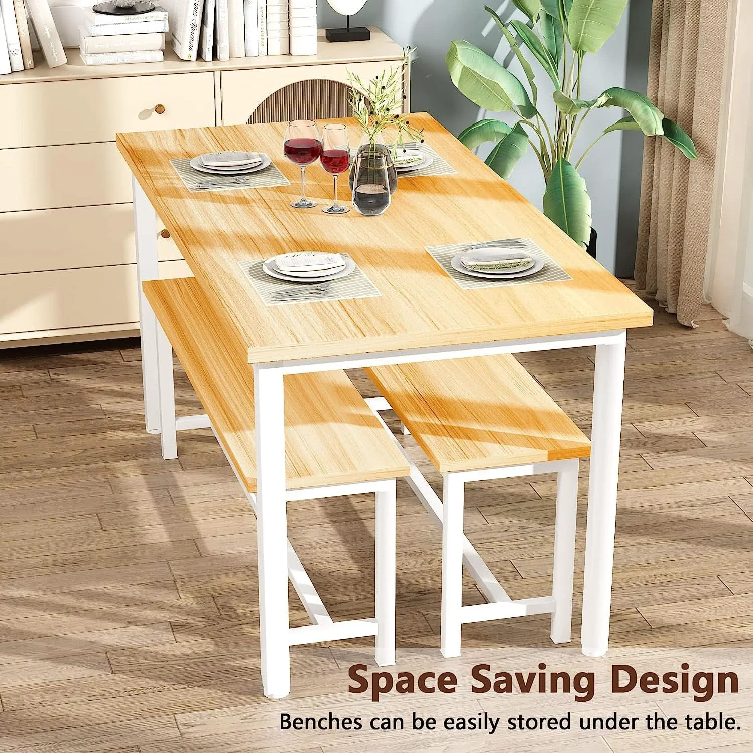 High-Grade Counter Height Dining Table Set Gold White Benches Recyclable